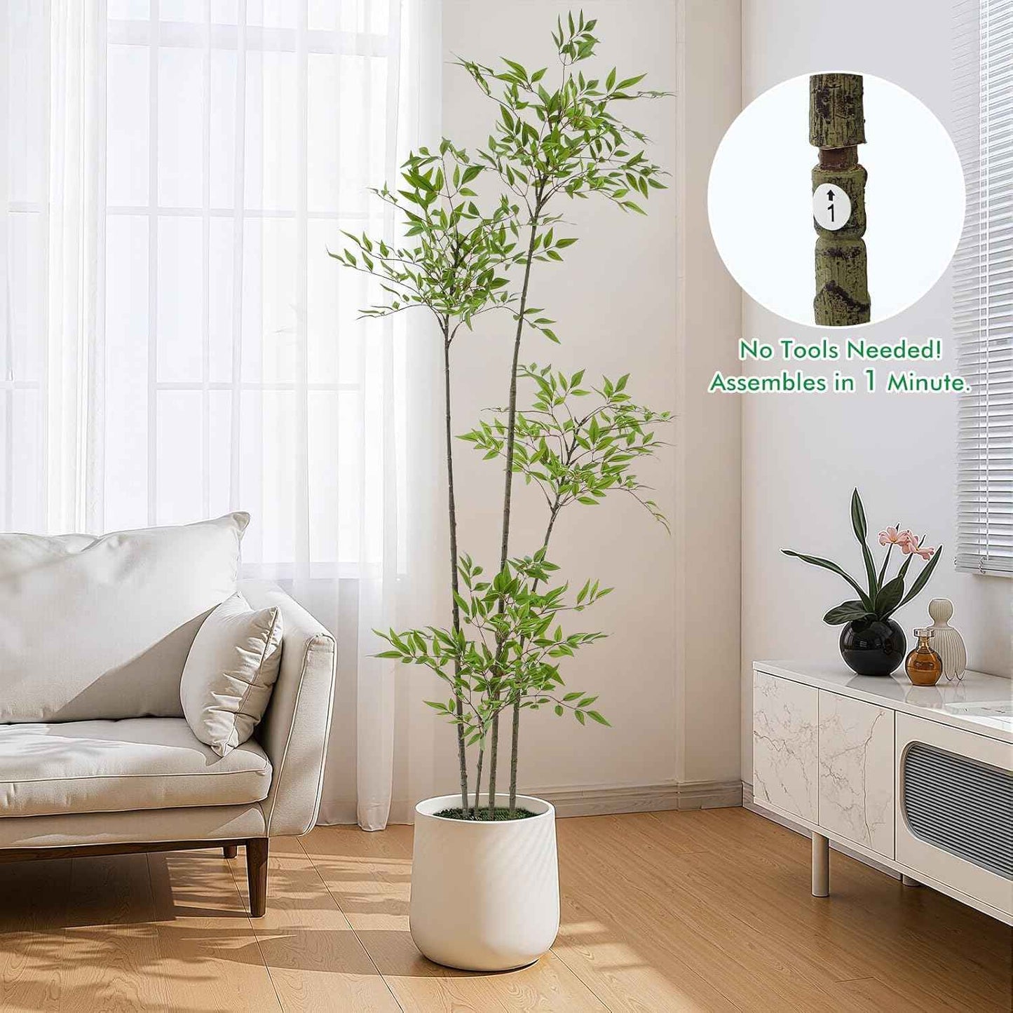 Giegxin 6ft Faux Bamboo Tree Indoor Artificial Nandina Tree Realistic Large Fake Plants Potted Planter Tall Foliage Floor Plant for Home Office Corner Room Decor Greenery Housewarming Gift(Green)