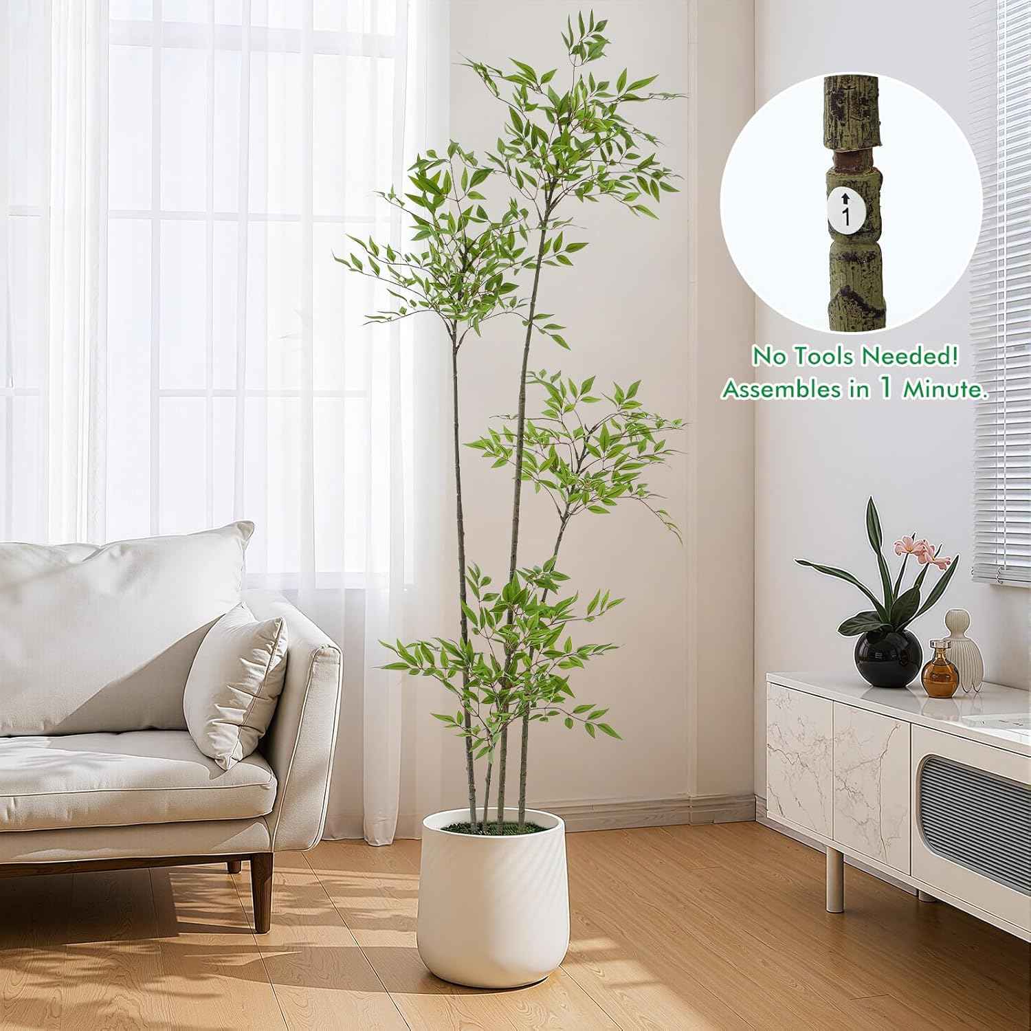 Giegxin 6ft Faux Bamboo Tree Indoor Artificial Nandina Tree Realistic Large Fake Plants Potted Planter Tall Foliage Floor Plant for Home Office Corner Room Decor Greenery Housewarming Gift(Green)