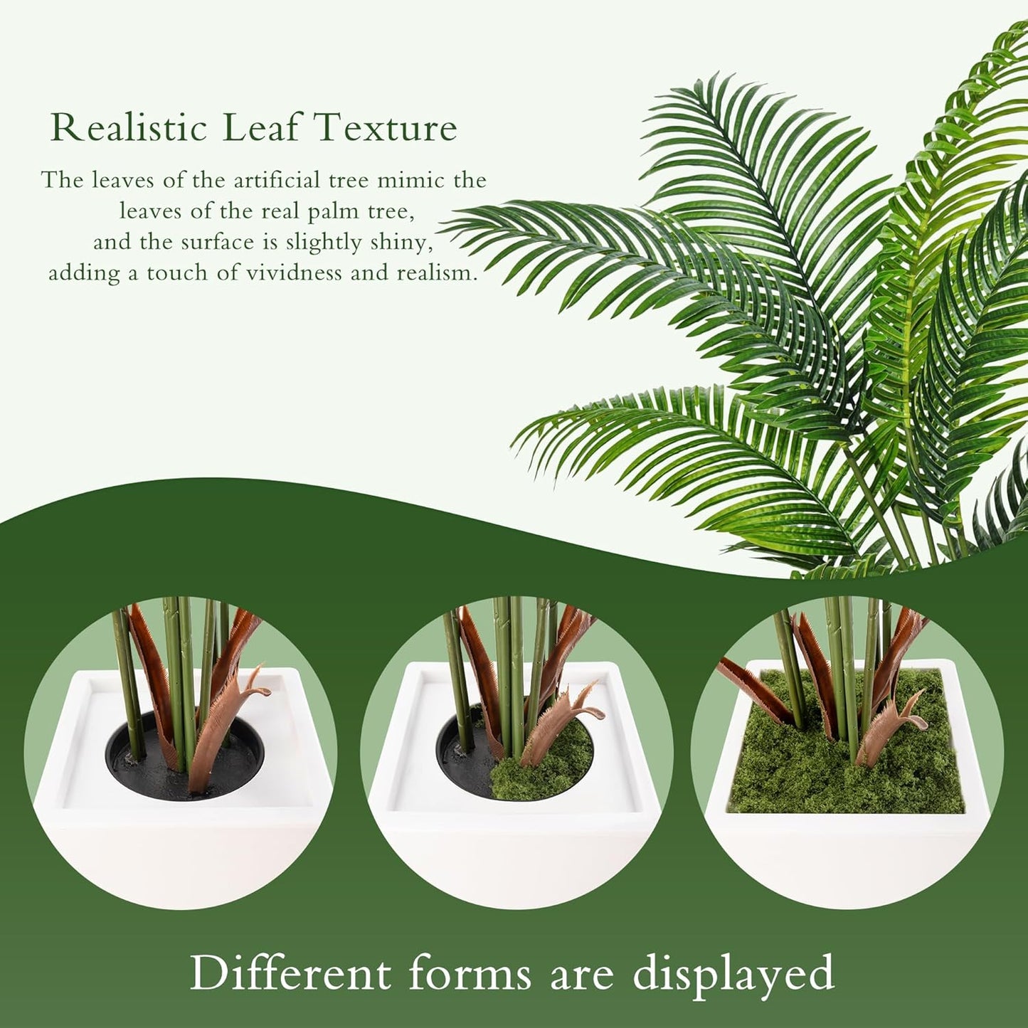 7FT Artificial Palm Tree, Tall Artificial Tree Plants with Fake Plants, Large Faux Plants Indoor with Lifelike Leaves for Outdoor Indoor Home Office Living Room Decor (White)
