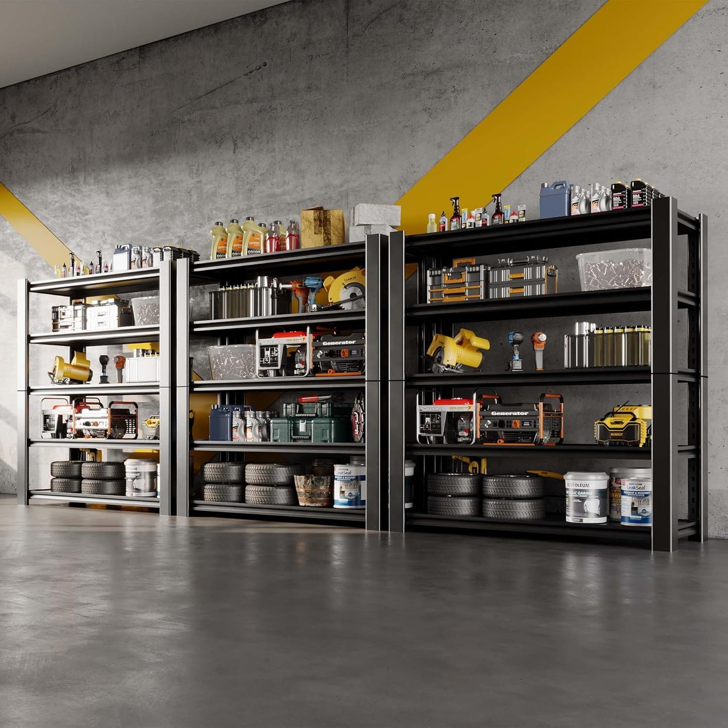 47.8" W Heavy Duty Garage Shelving 3000LBS Storage Shelves, Adjustable 5-Tier Storage Rack, Metal Shelves for Garage/Warehouse/Basement, 47.8" W x 19.8" D x 72" H, 3 Pack