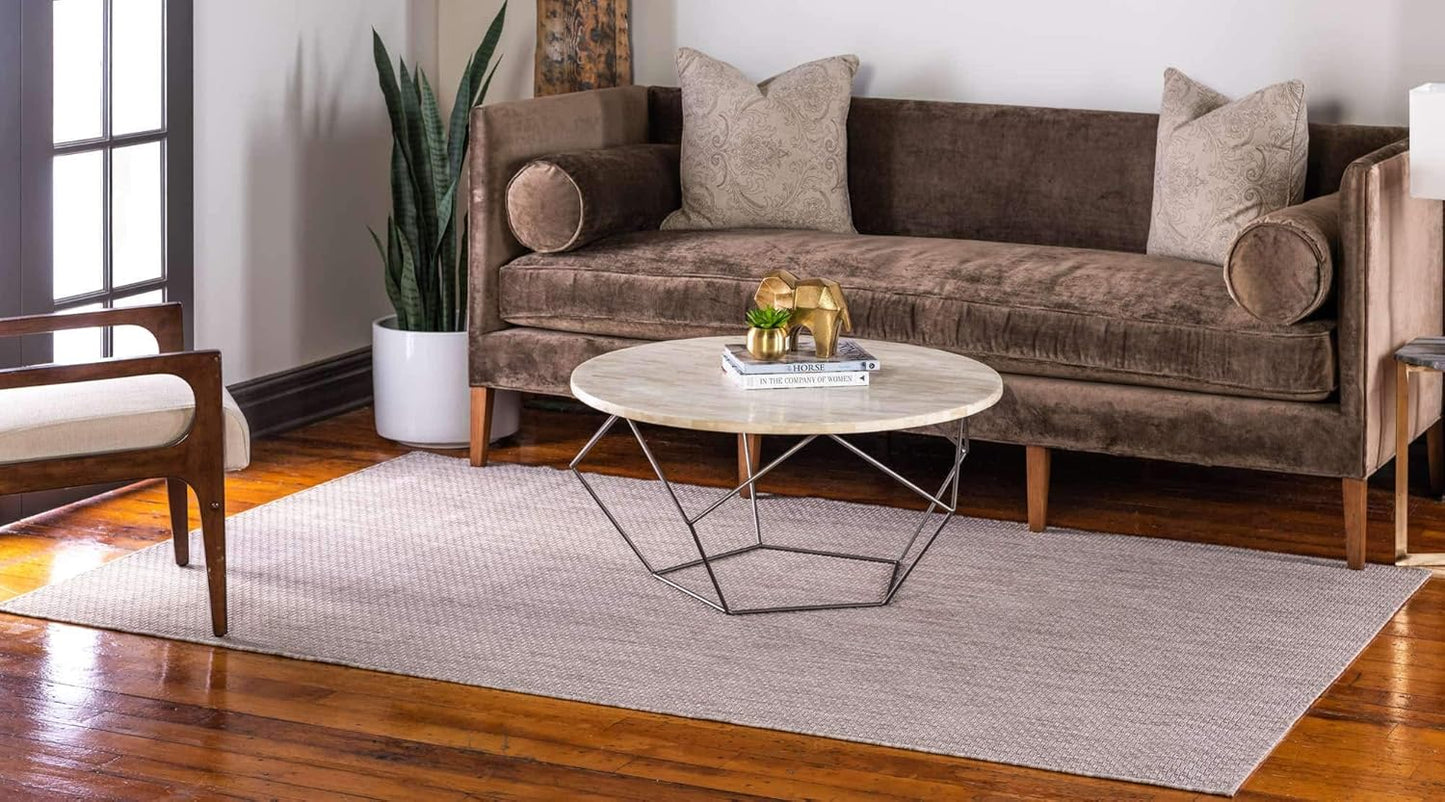 Unique Loom Collection Casual Transitional Solid Heathered Indoor/Outdoor Flatweave Area Rug (6' 1" x 9' Rectangle, Beige/Ivory)