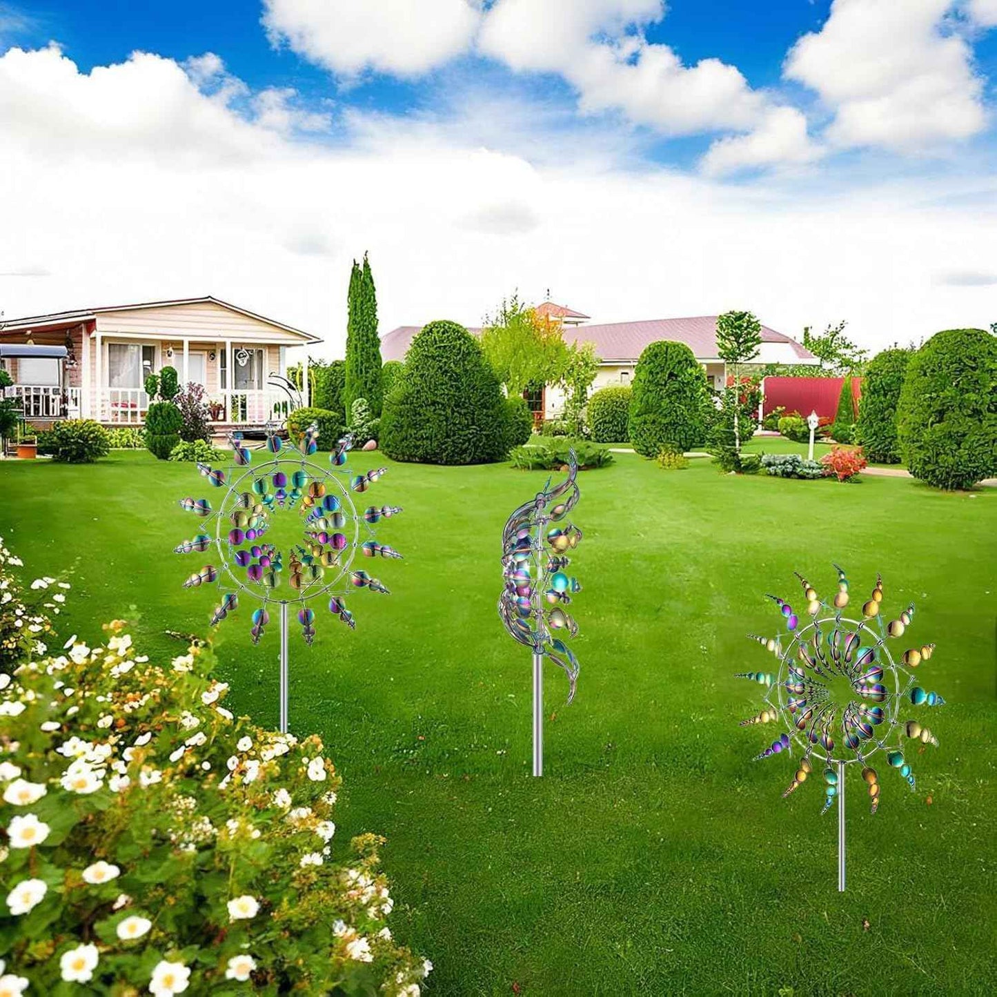 Magical Metal Windmill for Backyards,3D Kinetic Wind Sculpture for Yard & Garden, Outdoor Metal Windmill Decor with Spinning Blades for Patio, Lawn, Backyard