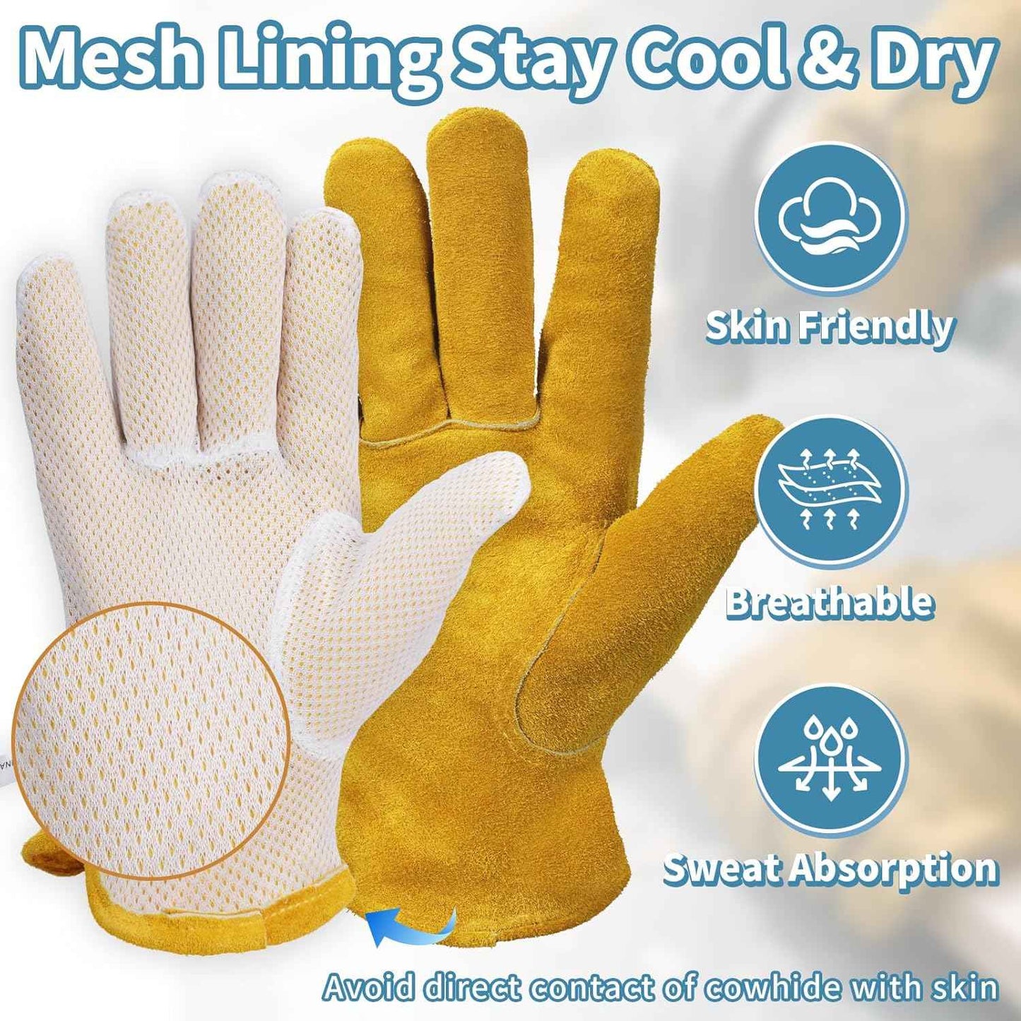 Leather Gardening Gloves for Men Women: Thorn Proof Cowhide Work Gloves for Yard Work Rose Pruning Heavy Duty