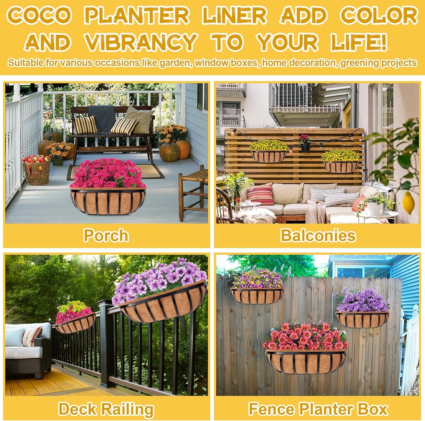 Riare 2 Pack 24 Inch Trough Coco Coir Liners for Planters, Pre-Formed Coconut Coir Replacement Liner Natural Coco Fiber Window Box Liners for Wall Planter, Window Basket Deck Railing Planter