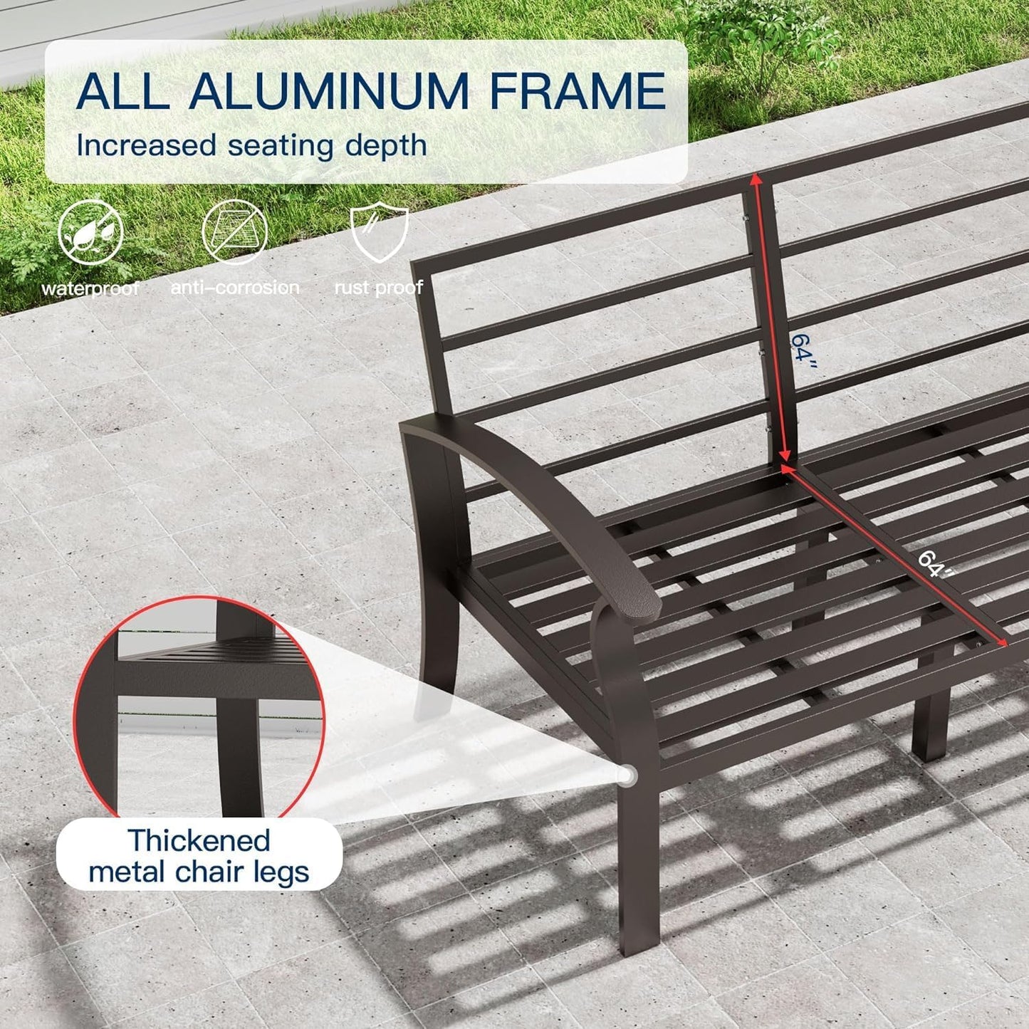 Kullavik Aluminum Patio Furniture Set,5 Piece Modern Metal Outdoor Patio Furniture w/5.1'' Thick Cushion,Swivel Chairs and 45" Propane Fire Pit Table,Patio Conversation Sets for Porch,Deck,Grey