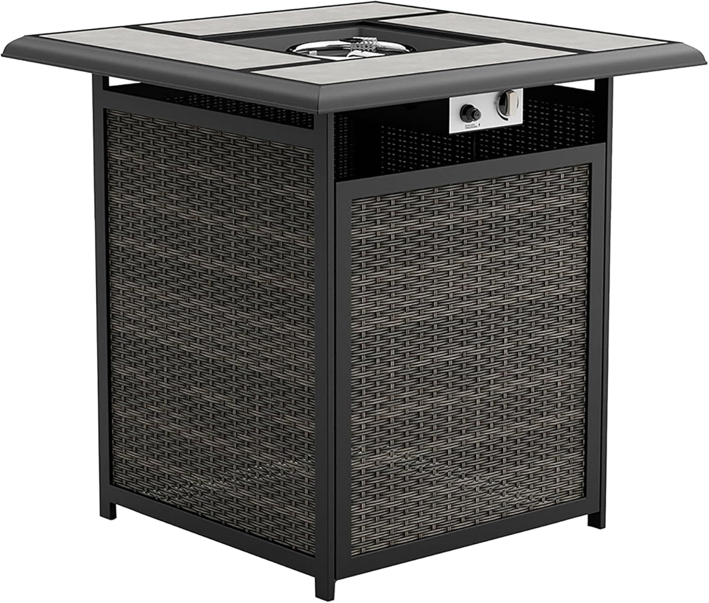 Greemotion USA Arosa Square Counter Height Fire Pit Dining Table for Outdoor Garden, Backyard, Gray, Black