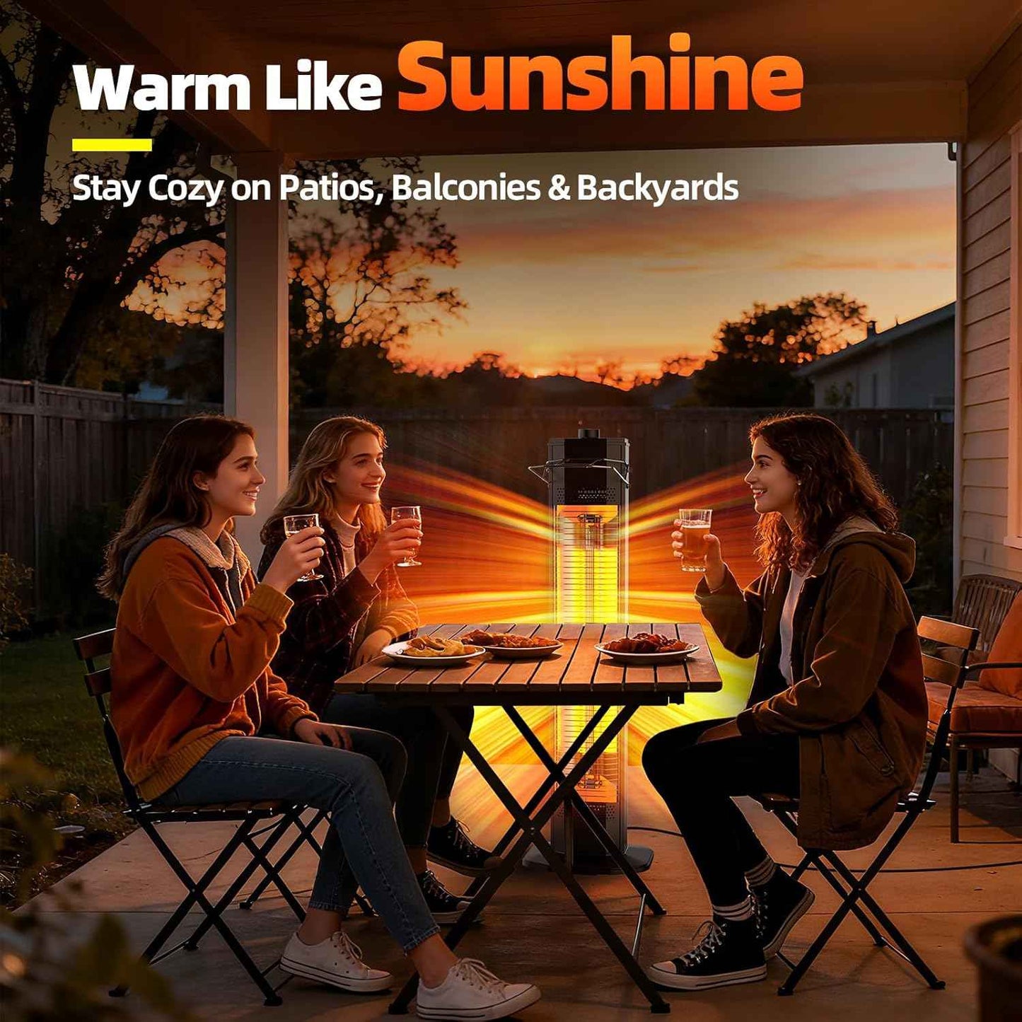 Outdoor Electric Patio Heater, Haimmy 34- inch Outdoor Electric Patio Heater, 1500W Instant Heating, 3 Heat Levels, Tip-Over & Overheat Protection, IPX5 Waterproof Portable Garage Heater Porch Indoor