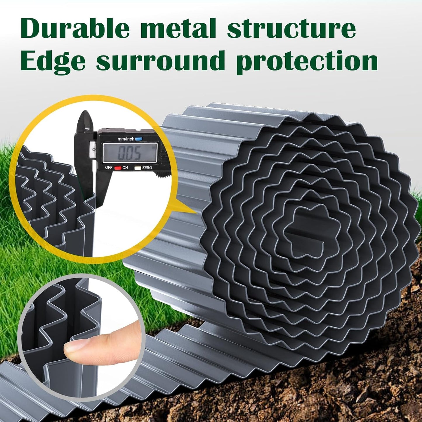 LAVEVE Corrugated Metal Garden Edging 12" x 20Ft, Landscape Edging Border for Lawn, Flower Bed, Garden Fence, Paver Edging (Dark Gray)