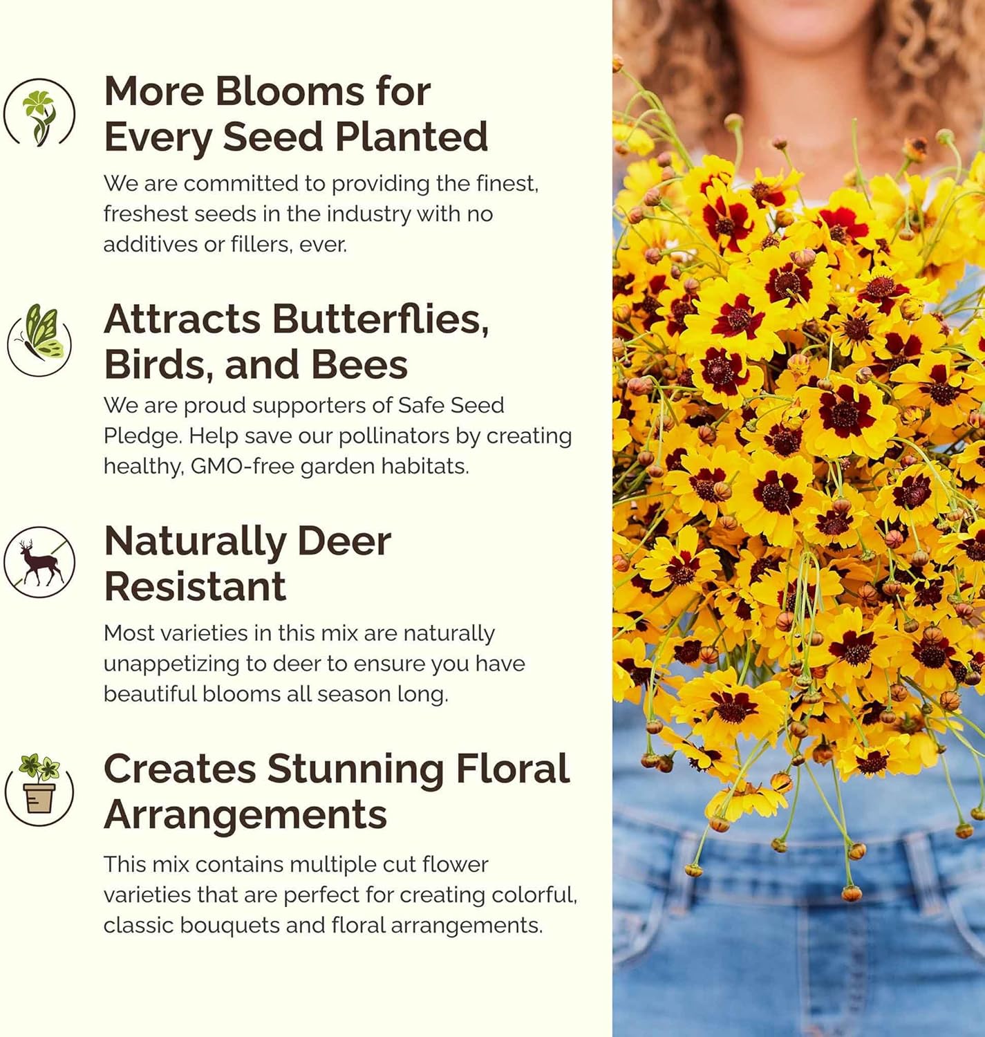Eden Brothers All Annual Wildflower Mixed Seeds for Planting, 5 lb, 2,400,000+ Seeds with Sunflower, Indian Blanket, Scarlet Flax | Attracts Pollinators, Plant in Spring, Zones 3, 4, 5, 6, 7, 8, 9, 10