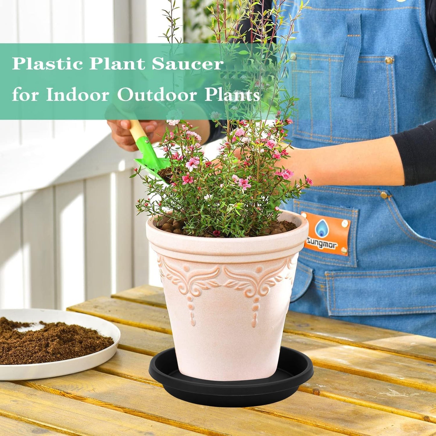 4 Pack Plant Saucer 12 Inch, Heavy Sturdy Plastic Plant Trays for Pots, Plant Water Catcher Tray for Plants, Plant Drip Trays, Plant Saucers for Indoors no Holes