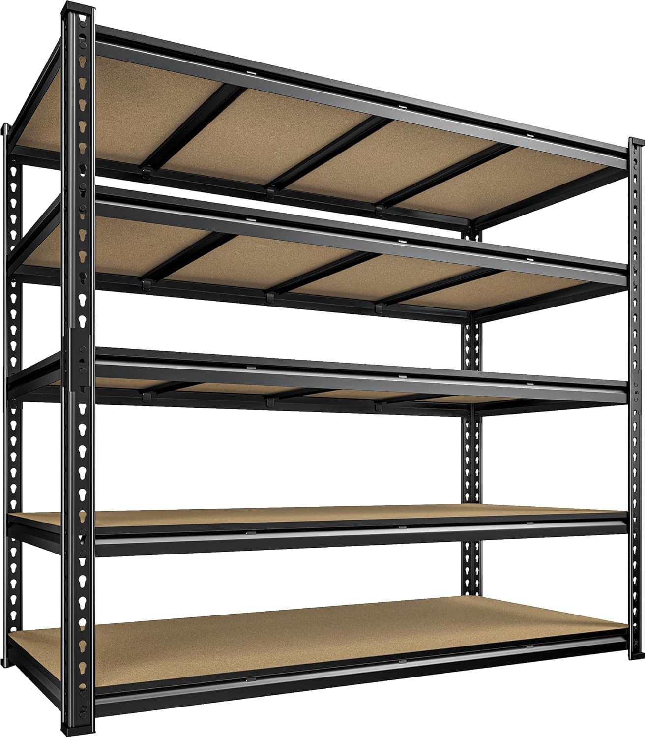 DurayLoly 55" W Storage Shelves, 2550LBS Garage Shelving, 5-Tier Metal Shelving Unit, Adjustable Heavy Duty Shelving for Garage, Warehouse, Pantry, Kitchen, 55" W × 24" D × 72" H, Black