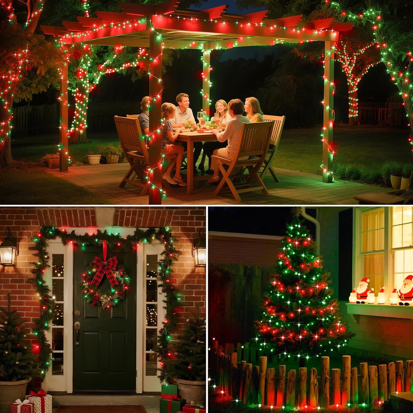 btfarm 4 Pack Solar String Lights Outdoor, 320LED 132FT Solar Fairy Lights Waterproof 8 Modes, Red Green Copper Wire Solar Powered Twinkle Light for Outside Tree Garden Christmas Wedding Party Decor