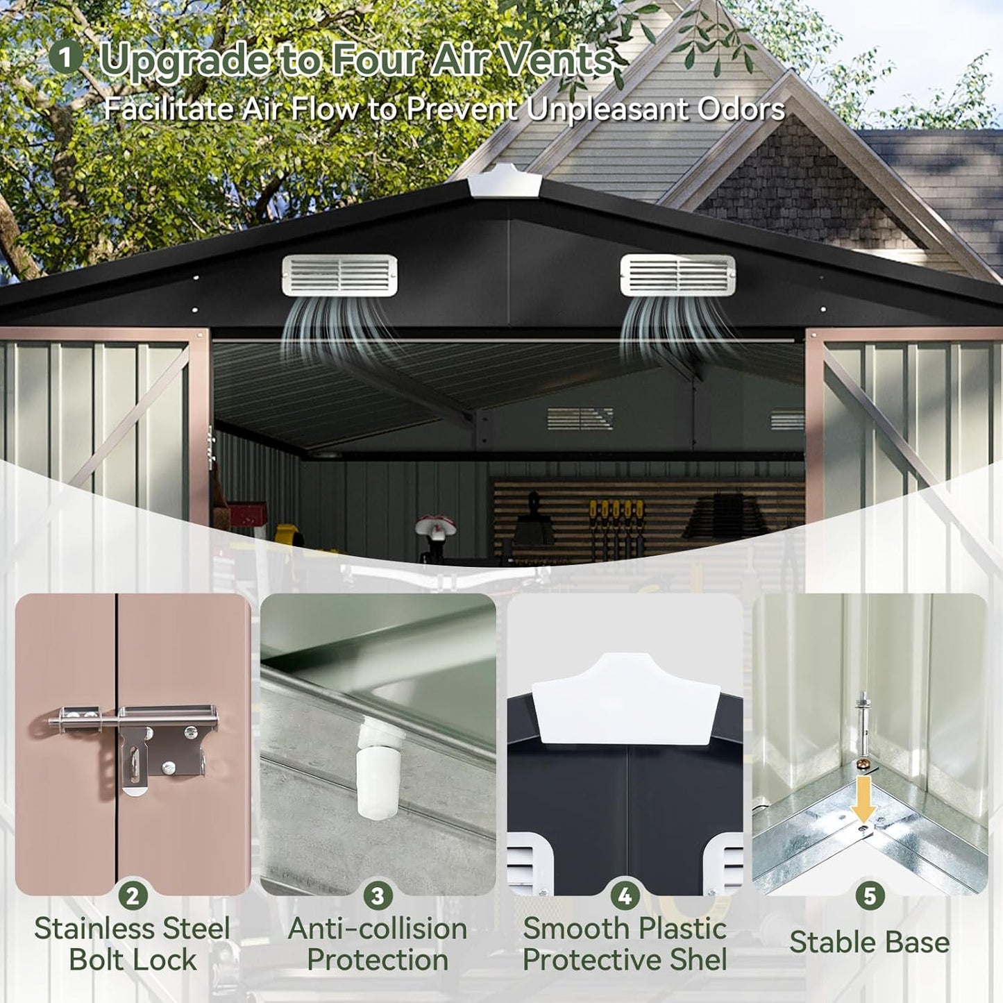 Aoxun 12x7.5 FT Shed Outdoor Storage Shed with Spacious Door Large Sheds with Double Lockable Door Galvanized Metal Shed for Garbage Can, Bike, Mower, Brown