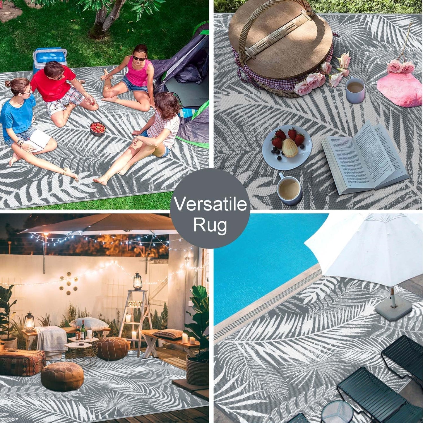 HiiARug Outdoor Plastic Straw Rug - 6x9Ft Waterproof Reversible Patio Mat for Deck, Beach, RV, Camper, Backyard