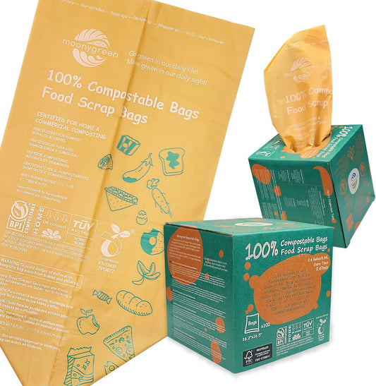 Compostable Trash Bags, 2.6 Gallon, 9.84 Liter, 200 Count, Extra Thick, Food Scrap Small Kitchen Waste Bags, US BPI ASTM D6400 and Europe OK Compost Home Certified