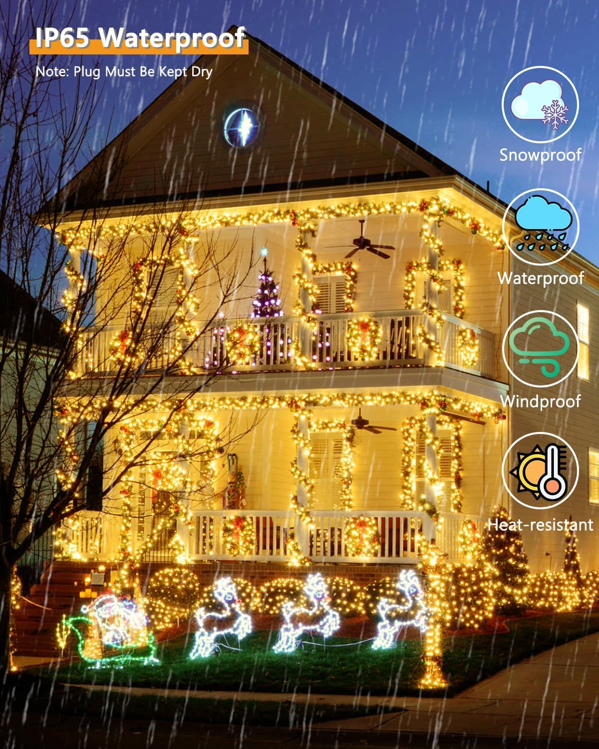 Upgrade Solar String Lights for Outside 2 Pack Total 180FT 500LED Solar Christmas Lights Outdoor with 8 Modes, IP65 Waterproof Outdoor Twinkle Light, Garden Tree Party Christmas Decoration, Warm White