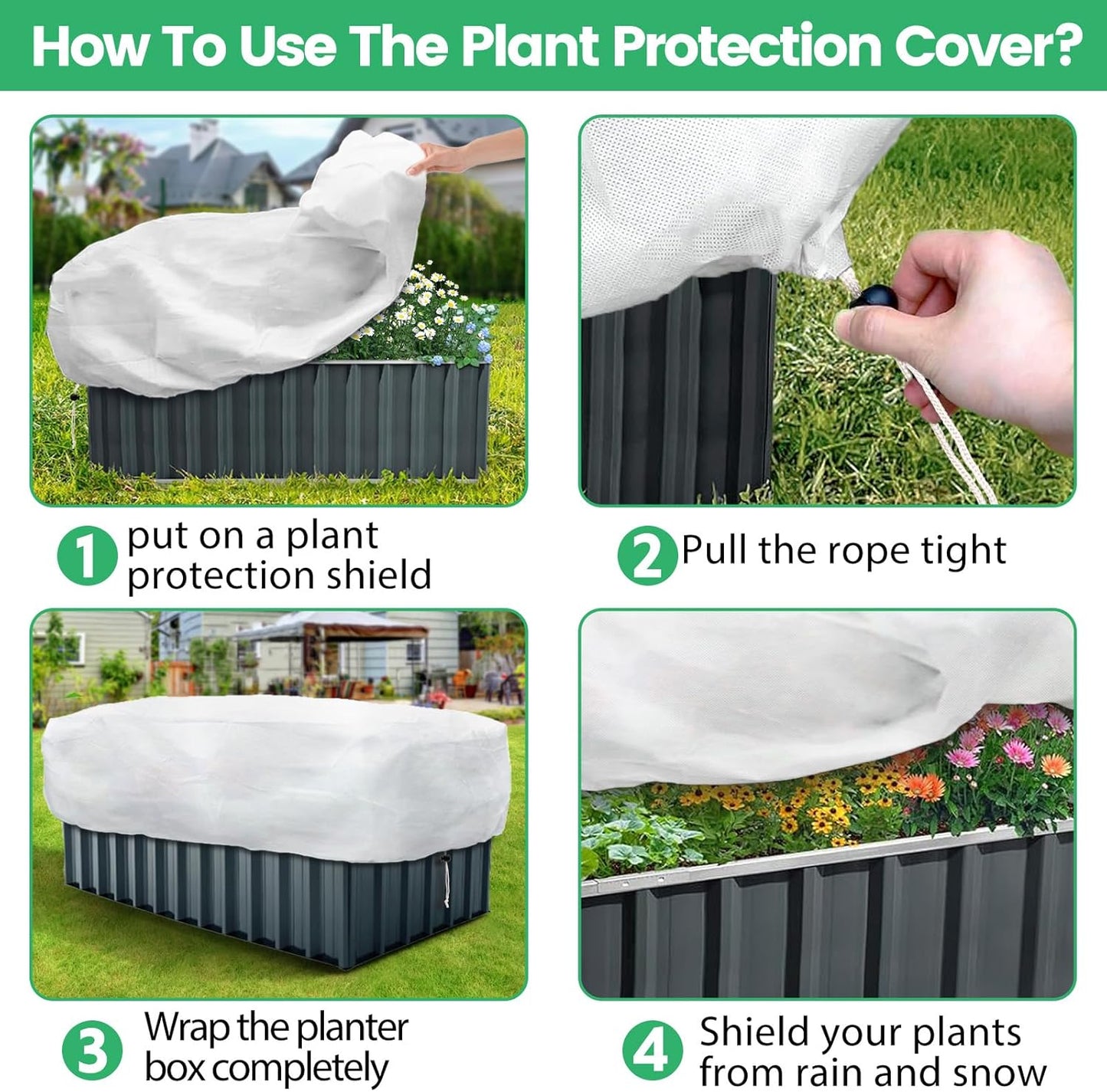 Plant Covers Freeze Protection, 2 Pack 4.1 x 2 x 1.6 ft Rectangular Raised Garden Bed Cover with Drawstring, 2.47oz/yd² Large Garden Box Frost Blankets Reusable Frost Cloth for Winter Outdoor Plants