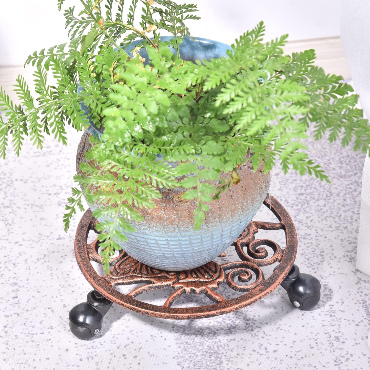 Sungmor Heavy Duty Cast Iron Plant Caddy with Wheels - 2 Pack Vintage Butterfly Design Plant Stand, Metal Rolling Plant Tray for Indoor & Outdoor Use - 11 Inch, Antique Bronze