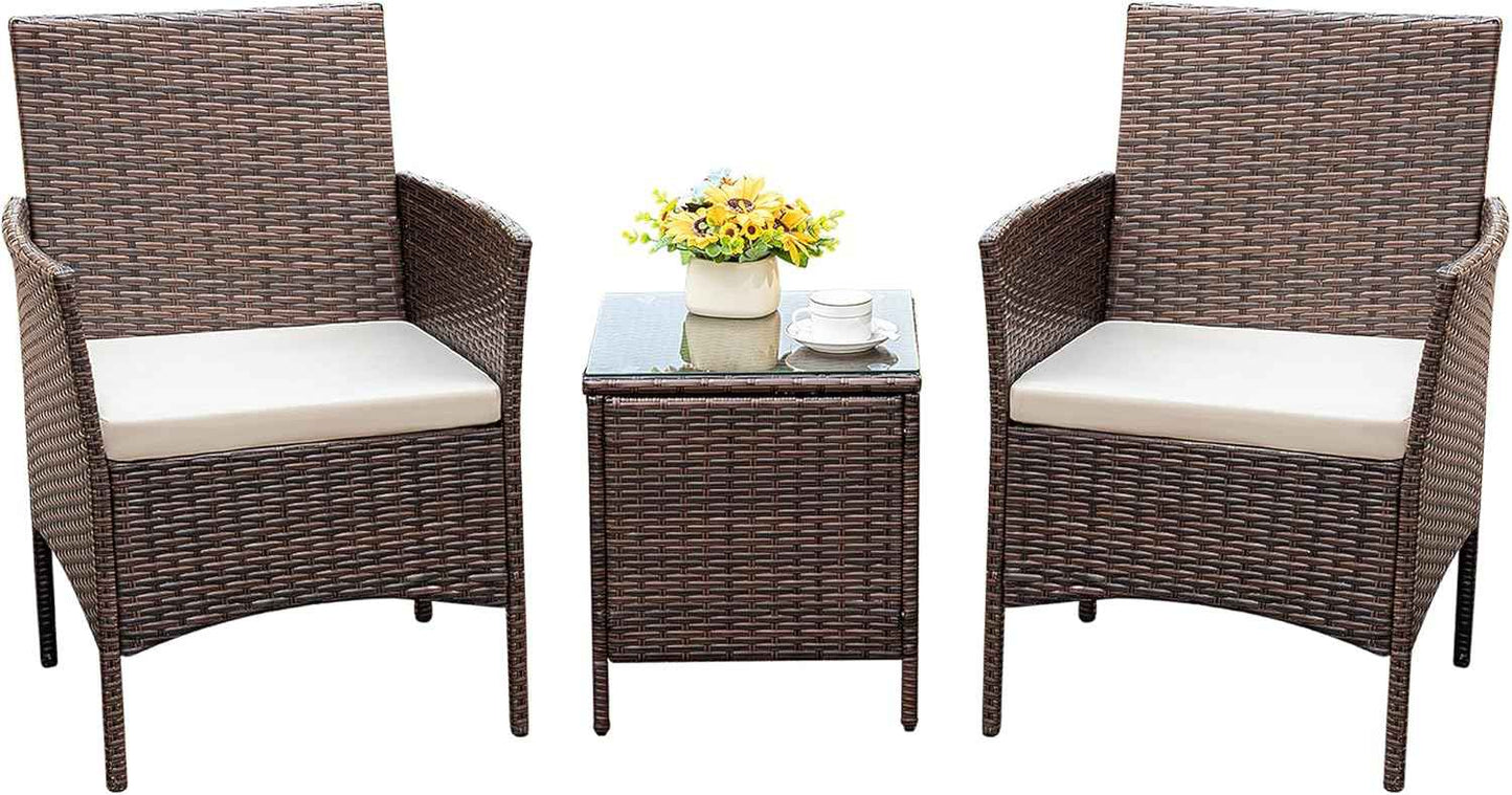 Rankok Patio Chairs Set of 2 Outdoor Front Porch Furniture Bistro Set 3 Piece Wicker Patio Chairs Balcony Furniture for Backyard Patio Balcony Lawn Pool (Brown)