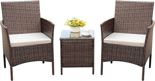 Rankok Patio Chairs Set of 2 Outdoor Front Porch Furniture Bistro Set 3 Piece Wicker Patio Chairs Balcony Furniture for Backyard Patio Balcony Lawn Pool (Brown)
