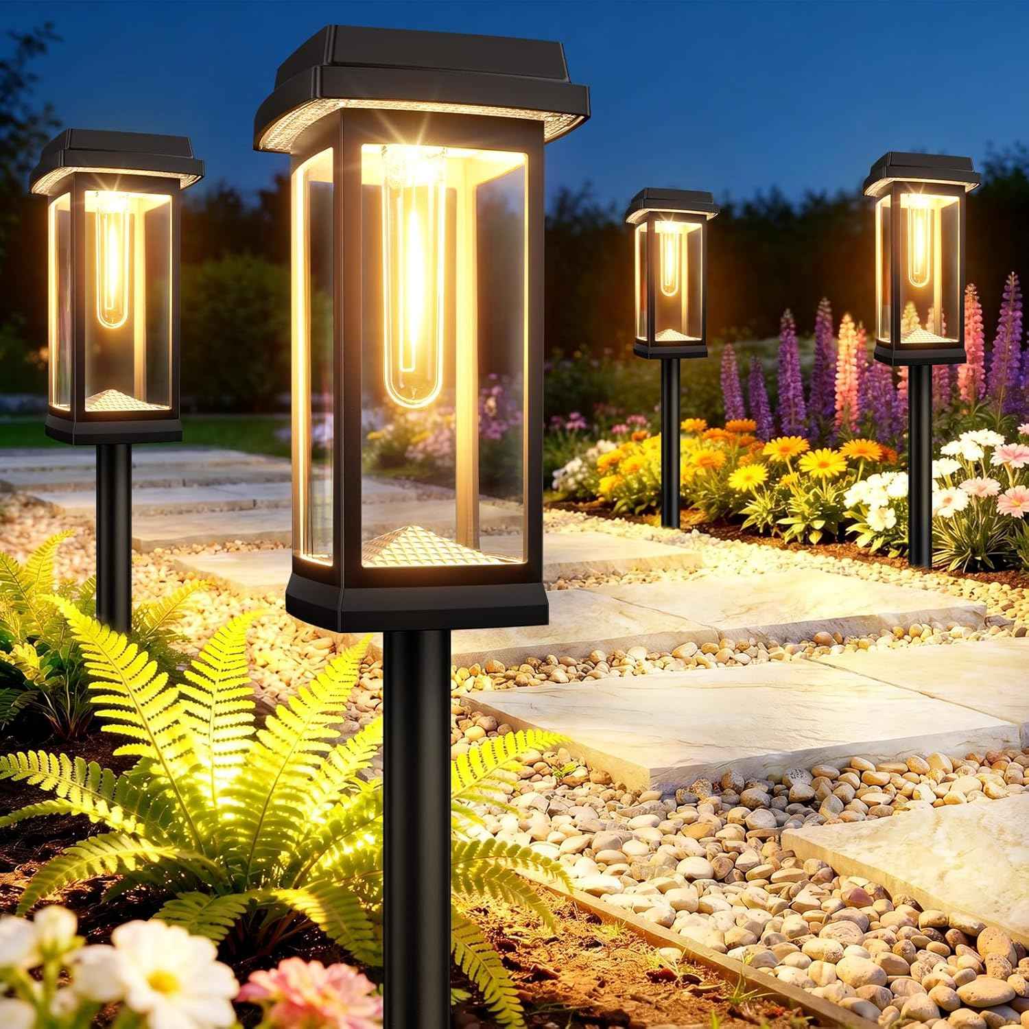 Solar Pathway Lights Outdoor, 8 Pack Upgraded Solar Garden Lights solar powered, solar lights outdoor waterproof IP65, 15 Hours Outdoor Solar Lights for Yard Patio Landscape Walkway Driveway Decor