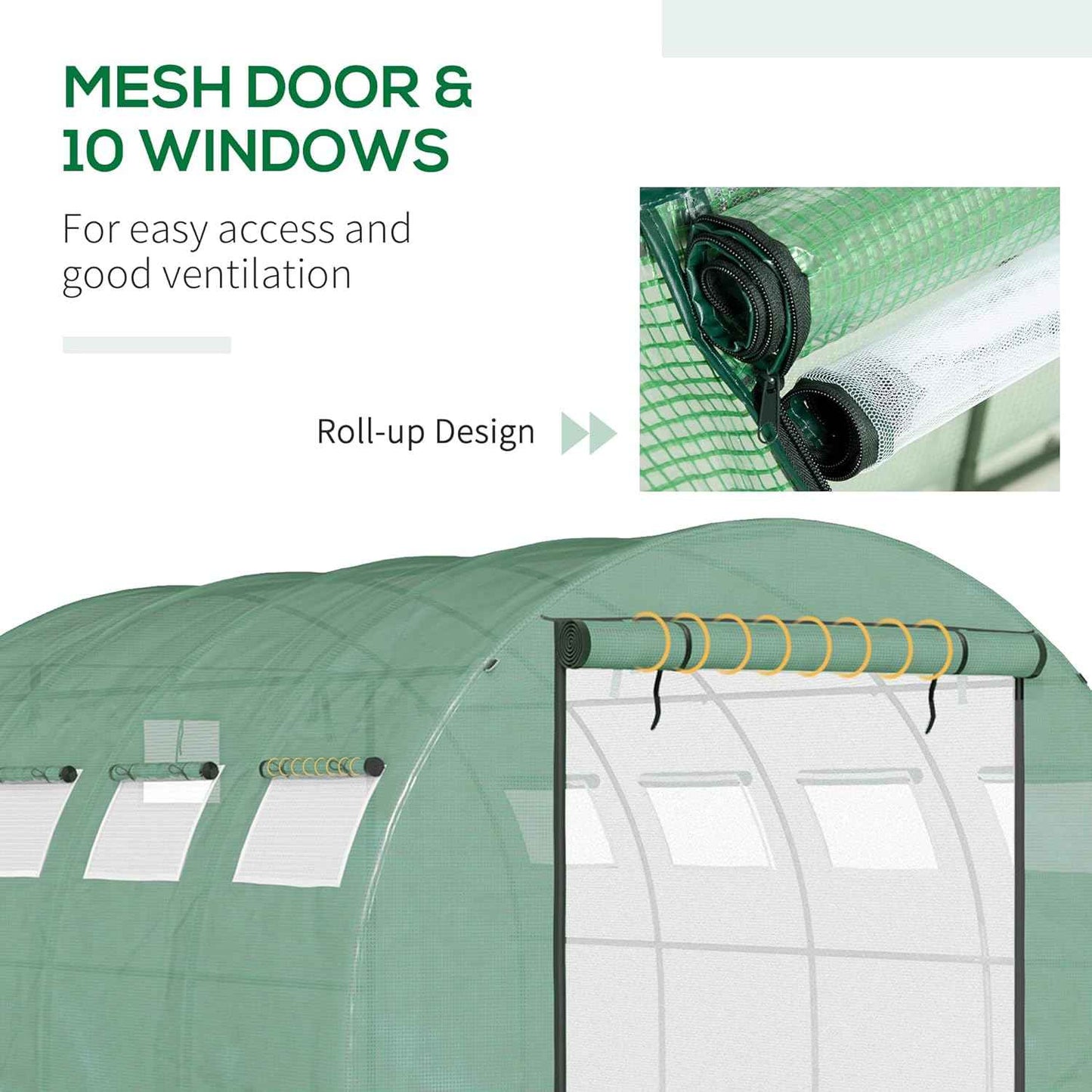 Ultimate Complete Greenhouse Kit, 13x10 Foot Walk-in Tunnel with Galvanized Steel Hoops, Includes 2 Zippered Mesh Doors & 10 Windows, Easy Assembly Green House