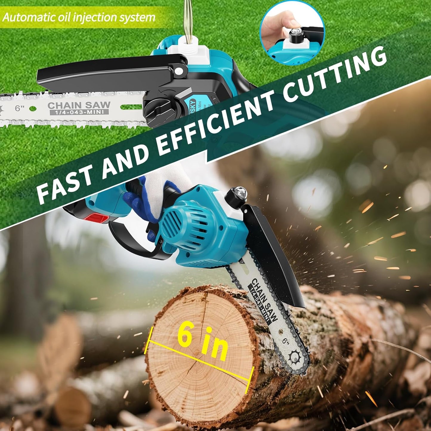 2-in-1 6 In Mini Chainsaw & Electric Pole Saw, Electric Pole Saws for Tree Trimming, 21V Cordless Battery Chainsaw Powered with 2 Batteries, Auto-oil, Chain saw for Tree Pruning/Wood Cutting