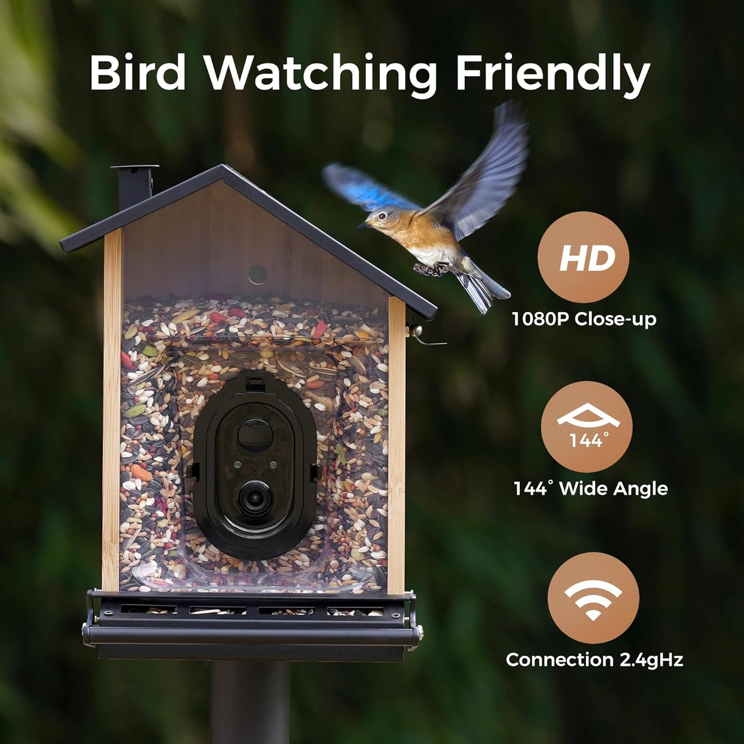 Smart Squirrels-Proof Bird Feeder with Camera Solar Powered, AI Identify Bird Species, Instant Notification Camera, CCPA Data Security, 3.2L Ultra Large Capacity Gift