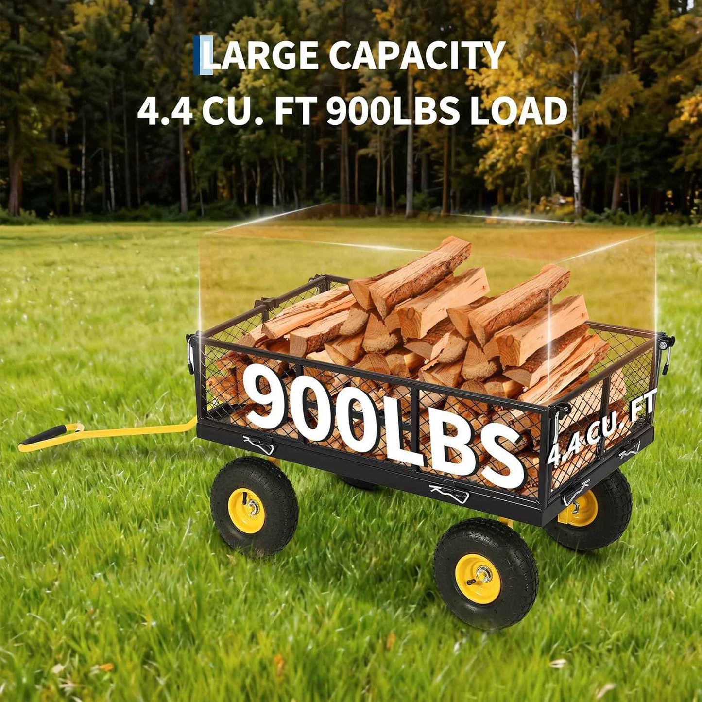 900 Lbs Heavy Duty Steel Garden Cart, Garden Wagon Cart on Wheels, Outdoor Metal Yard Utility Wagon Carts with and Mesh Removable Sides(Convert to Flatbed) and 180°Rotating Handle,Black
