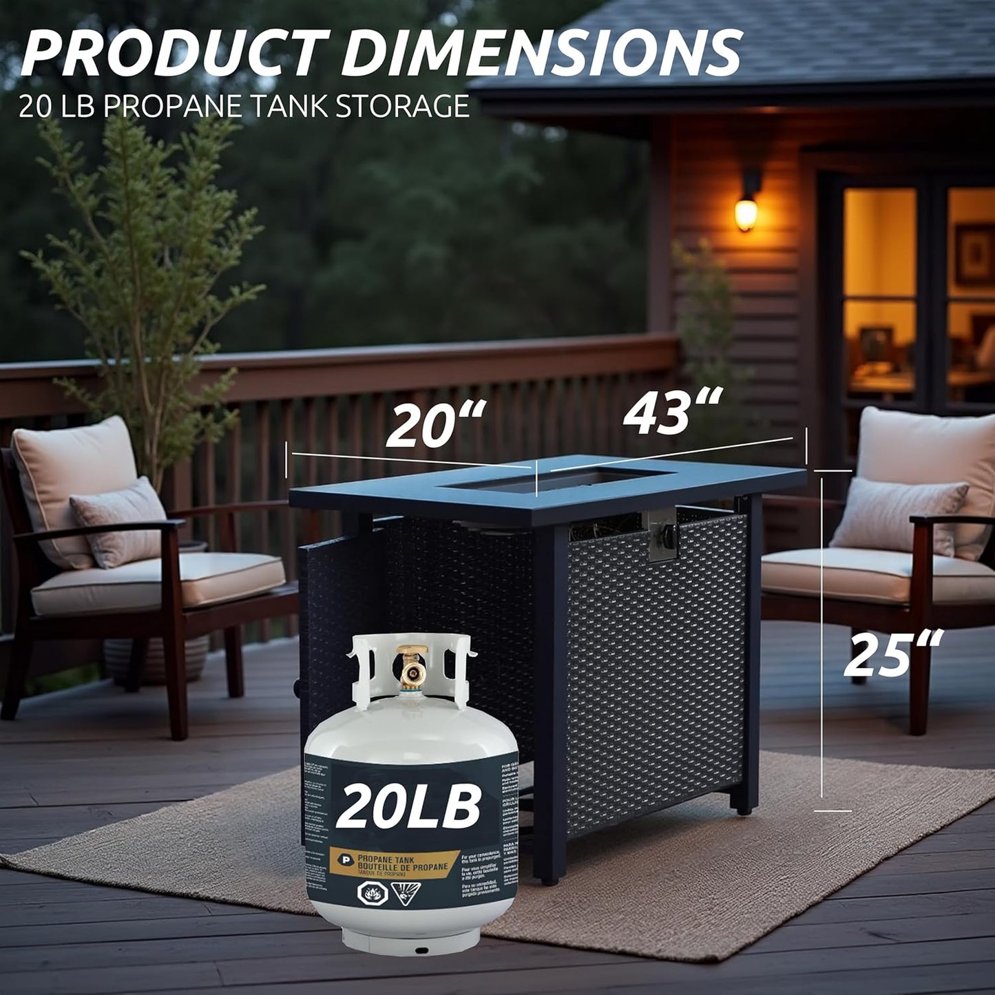 Propane Fire Pit Table – Rectangle 43 Inch Outdoor Firepit for Patio, Balcony, and Garden – Versatile Gas Fire Pit with Lava Rock & Table Lid