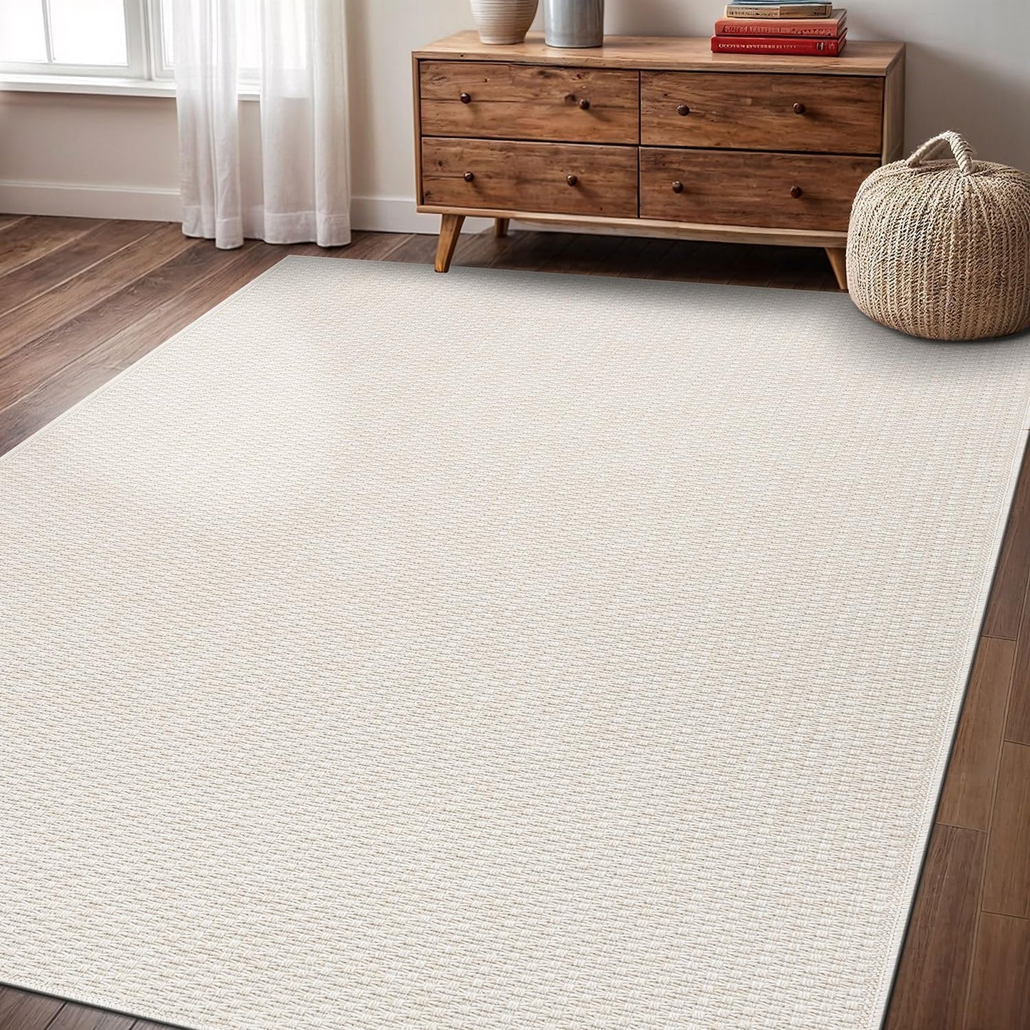 Easy Jute Rug 4x6 Indoor Outdoor Natural Rugs Solid Fiber Rug Woven Area Rug Boho Easy Clean Inside Carpet for Living Room Bedroom Dining Room Hallway or Outdoor Patio Porch (4 X 6 Bone)