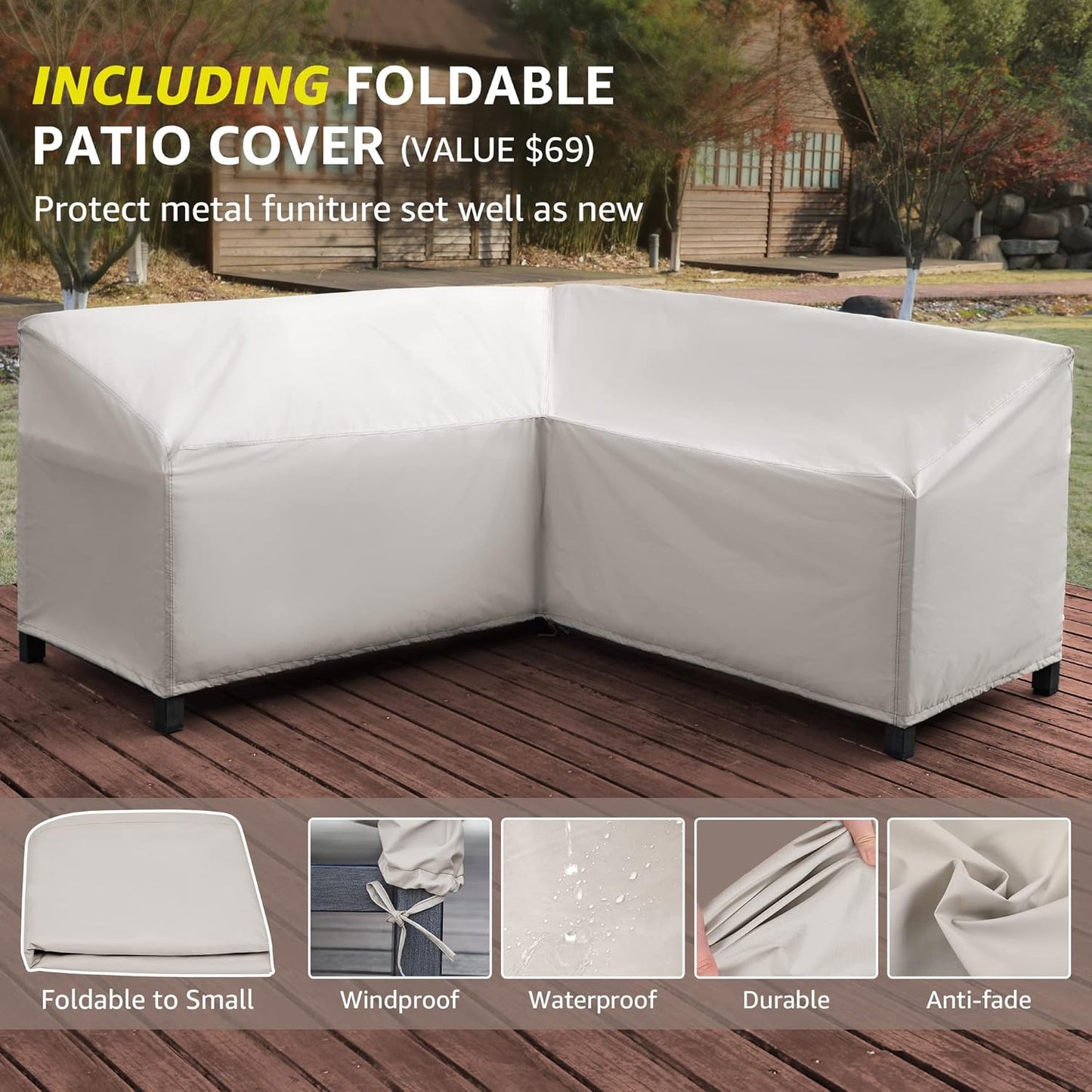 NATURAL EXPRESSIONS 6 Pieces Patio Furniture Sets,Sunbrella Outdoor Furniture Sets Patio L Shape Sectional Couch Sofa Patio Conversation Sets with 6.5" Grey Cushions,Hand-Paint Fauxwood Metal Frame