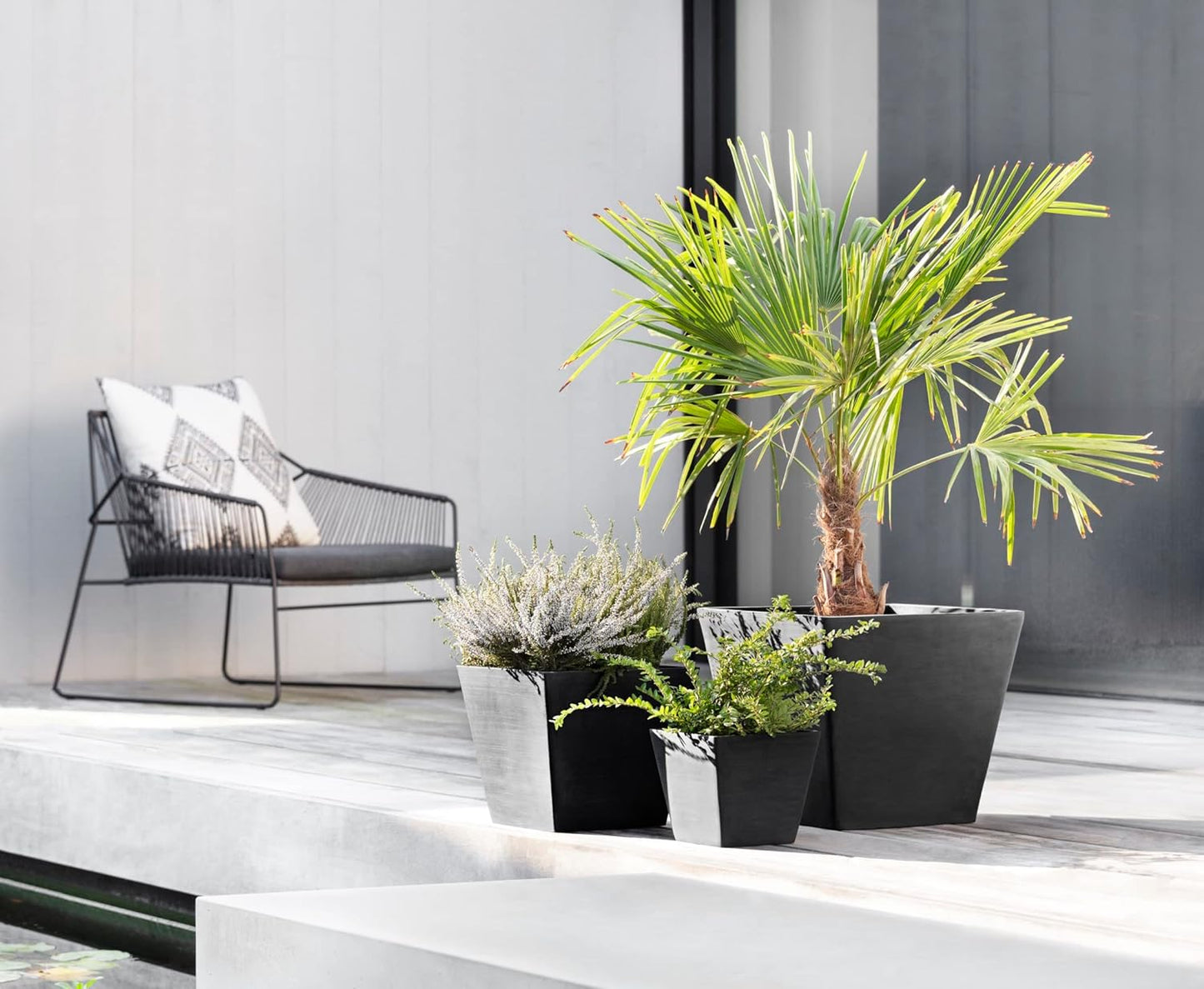 Ecopots Rotterdam Durable Modern Square Indoor/Outdoor Recycled-Based Composite Flower Planter, Dark Grey, 15.75"