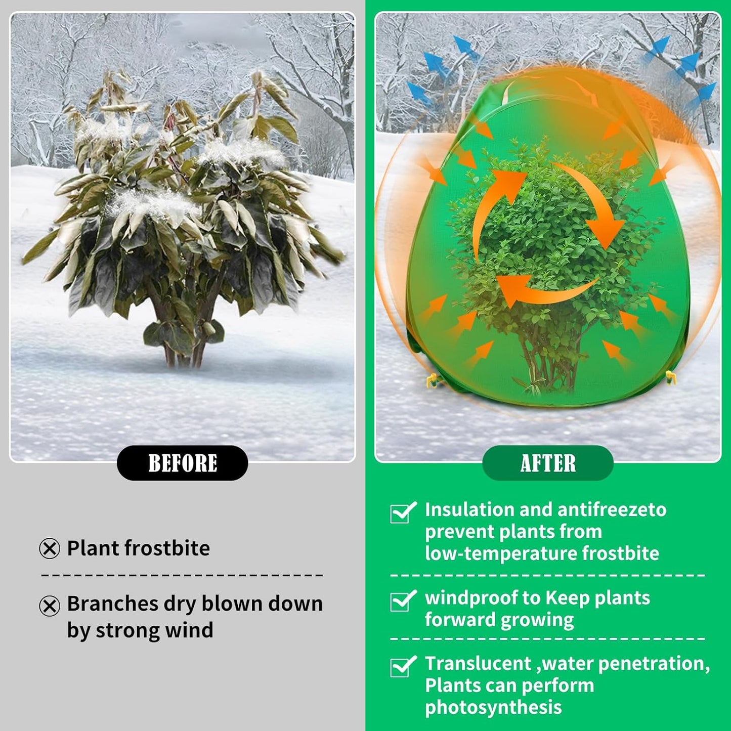4 Pack Plant Covers Freeze Protection, Pop Up Shrub Frost Covers for Outdoor Plants Warm Plant Protectors Tent for Winter Protecting Fruit Potted Plants and Shrub from Freezing Animals Eating(22x22x23