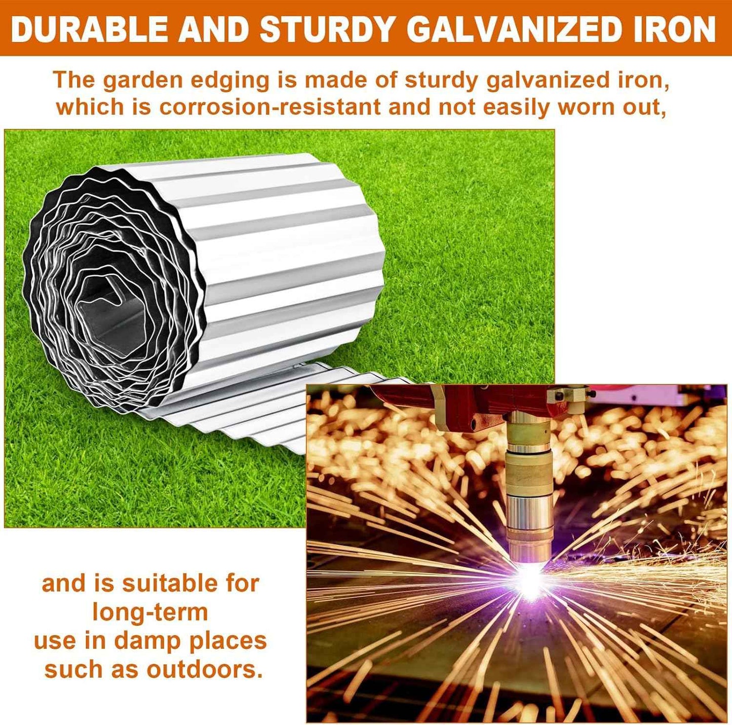 Corrugated Garden Edging 12" x 20',Metal Landscape Edging Sturdy Garden Long Strips,Metal Edging for Landscaping,Steel Garden Edging (Silver)