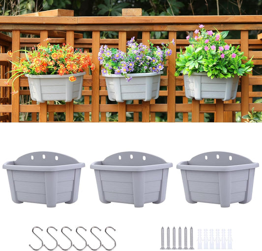 summer flower 3Pcs Hanging Plant Pots,Hanging Flower Pot with Detachable Hooks,9.84" Wall Planters for Balcony Decor Garden Yard(Gray)