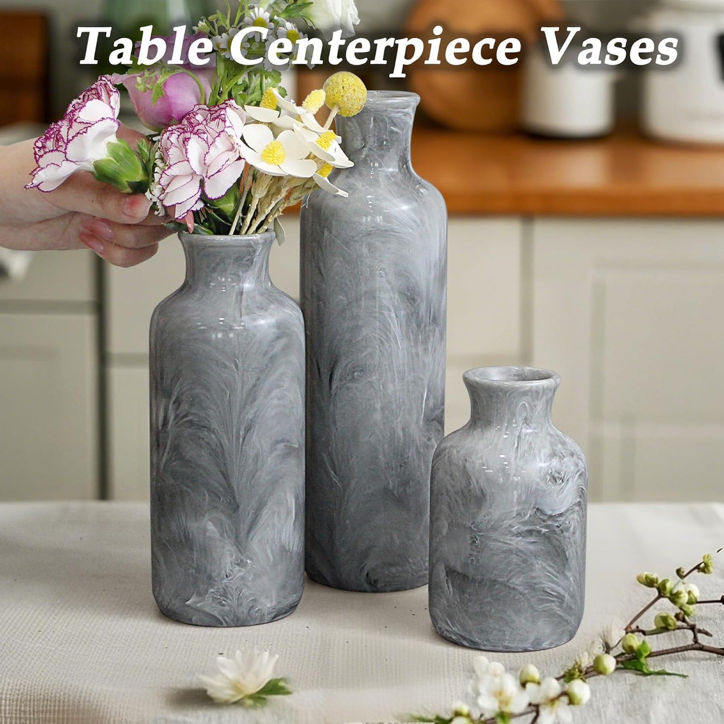 Resin 3 Piece Vase Set, Farmhouse Decor, Home Decorative Vase, Vases for Your Kitchen, Bedroom, Office, Living Room, Bathroom, & Shelf Centerpiece Table Decorations, Grey