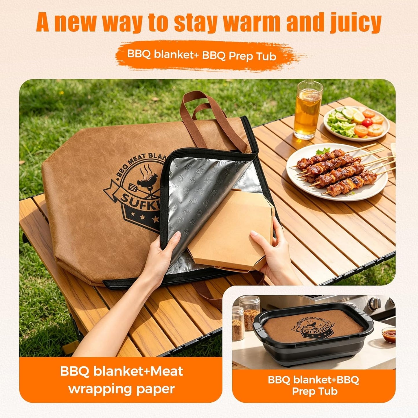 21in Insulated BBQ Blanket for Resting Meat, Heavy-Duty Meat Resting Bag with Wide Mouth for Briskets, Pork, Turkey, Moisture Retention - Smoker Accessories, BBQ Gifts for Men
