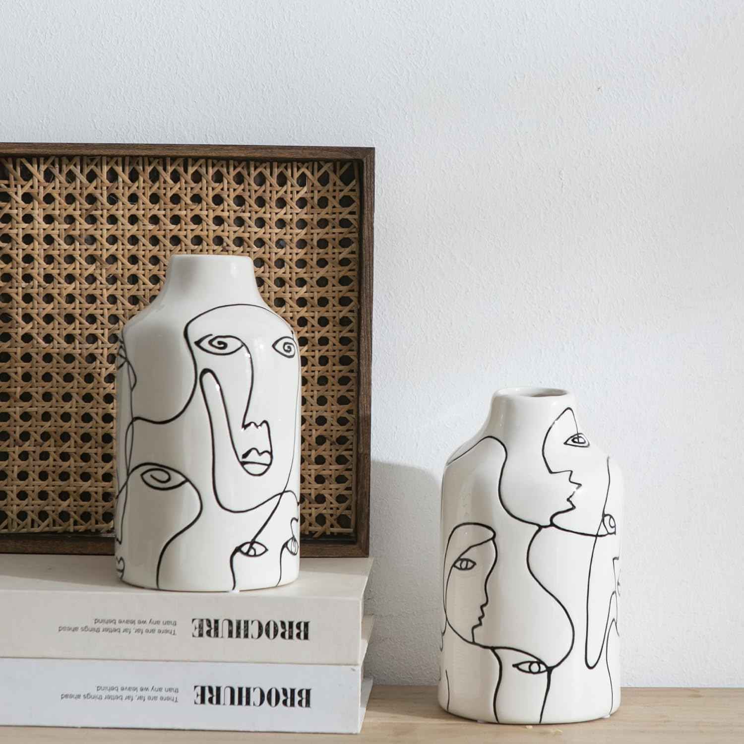 Kimdio Ceramic Vase Set, 2pcs White Abstract Irregular Design Flower Vases, Modern Home Decor Living Room Decor Minimalist Decorative Vase for Pampas Grass