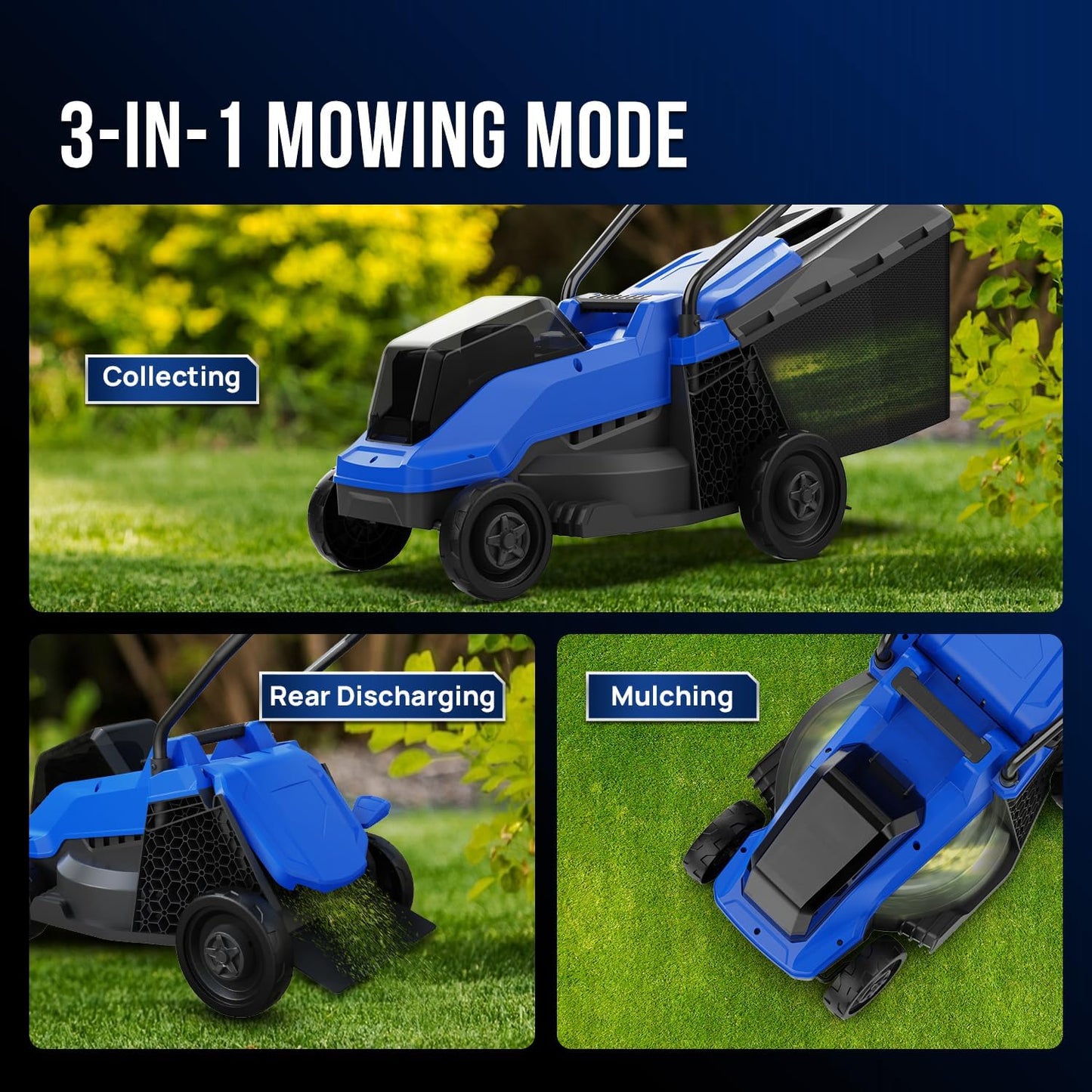 Wild Badger Power Electric Lawn Mower 40V Brushless 14" Cordless&Push, 5 Cutting Height Adjustment, 4Ah Battery and Super Charger, Blue