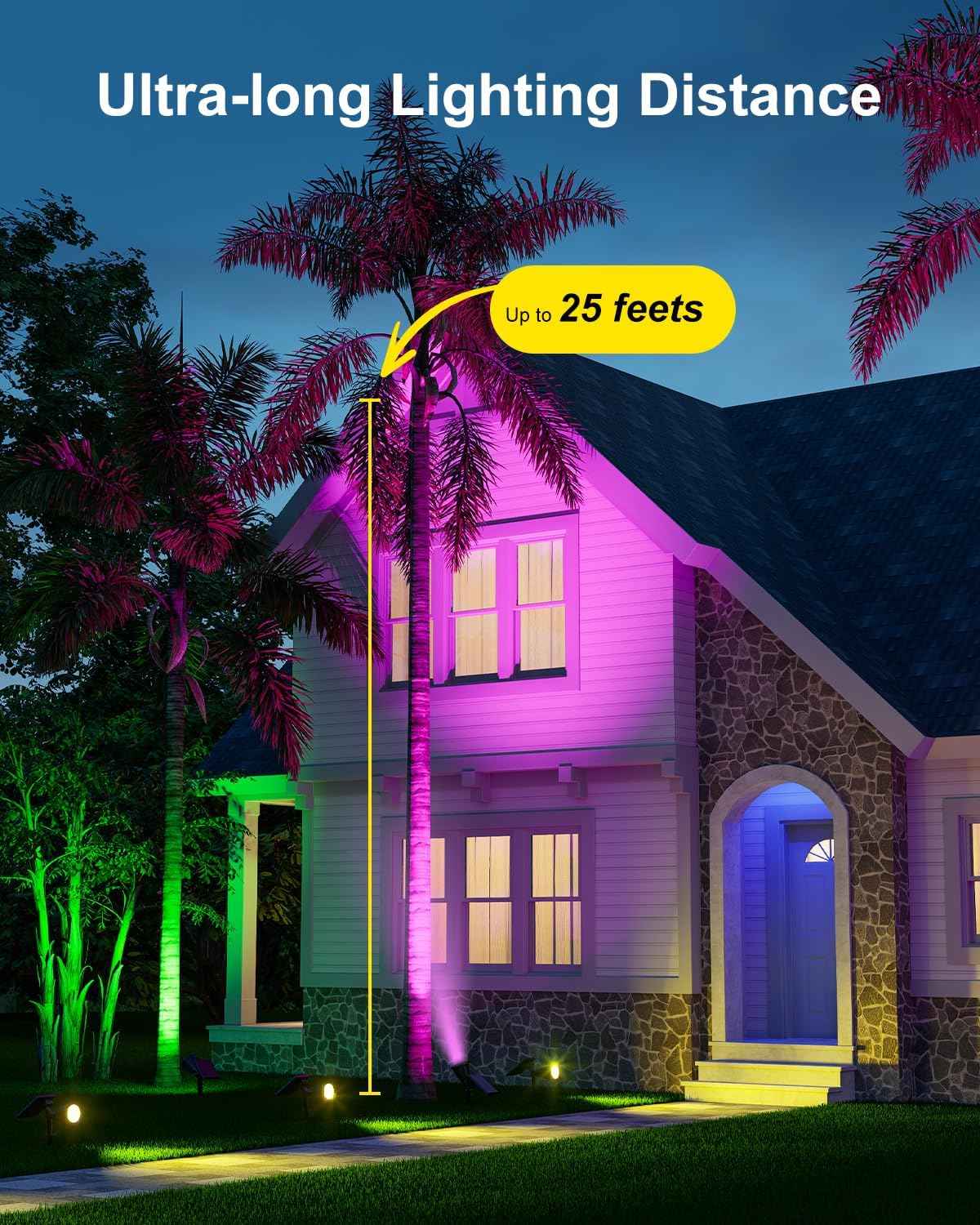 Color Changing Solar Spotlights Outdoor for Tree, Flower, Plant, Statue, Decorations, Wall, Waterproof Rainbow Lanscape Spot Lights for House Outside, Yard, Garden, Patio, 8 Coloful Uplighting Modes