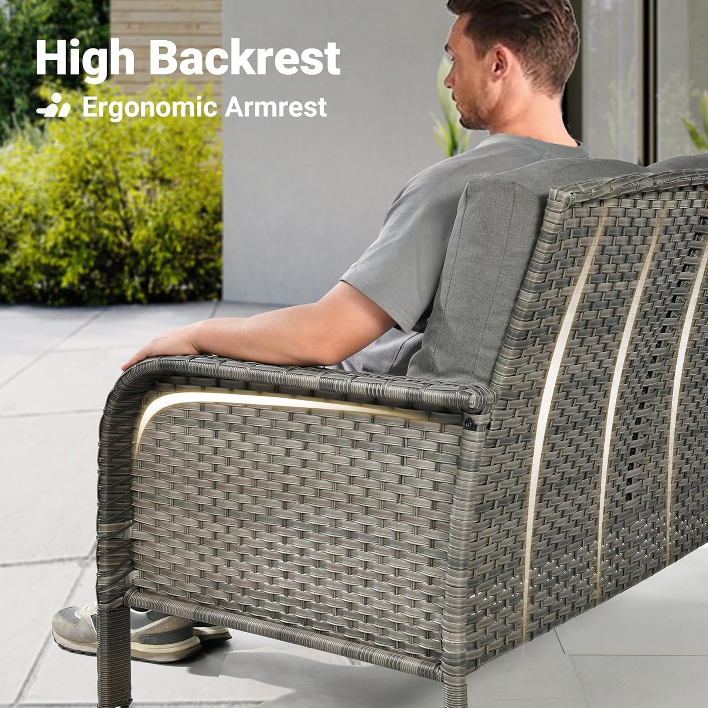 ovios 4 Pieces Patio Furniture Set, Outdoor Wicker Sofa with Coffee Table, Chairs, All Weather High Back Rattan Loveseat Couch with Comfy Cushions, Dark Grey