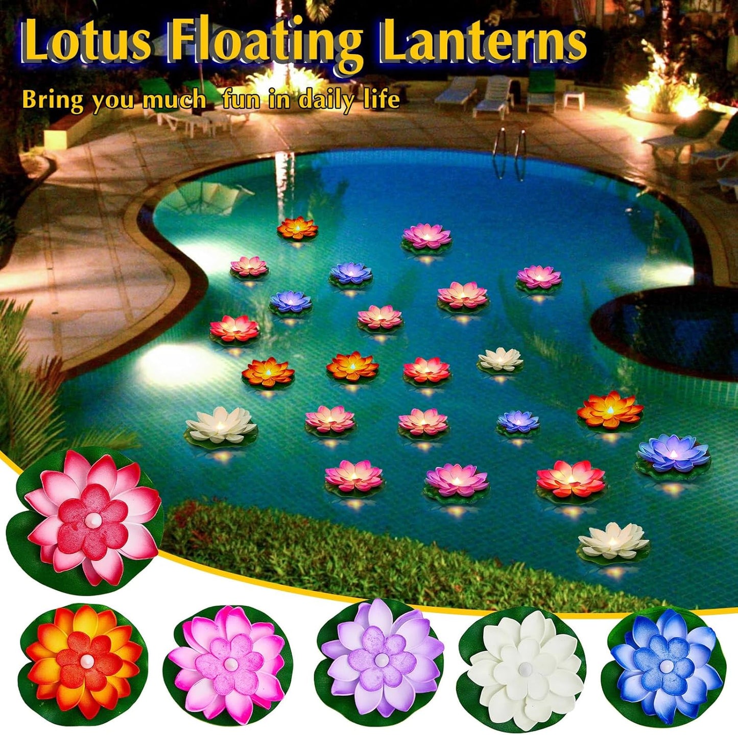Liliful 36 Pcs Diwali Lotus Decoration Floating Lights Lotus Artificial Floating Flowers for Pool with LED Lights Battery Operated for Indian Puja Ganesh chaturthi Diwali(3.94, 5.91 Inch,Rich Color)
