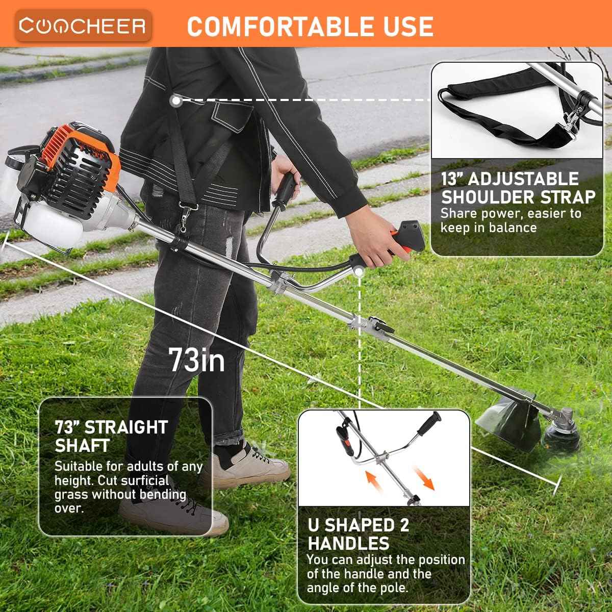 Weed Wacker Gas Powered 42.7CC Gas Brush Cutter 2-in-1 Cordless Grass Trimmer/Edger, 2-Cycle Gas String Trimmer with 2 Detachable Head for Lawn and Garden Care