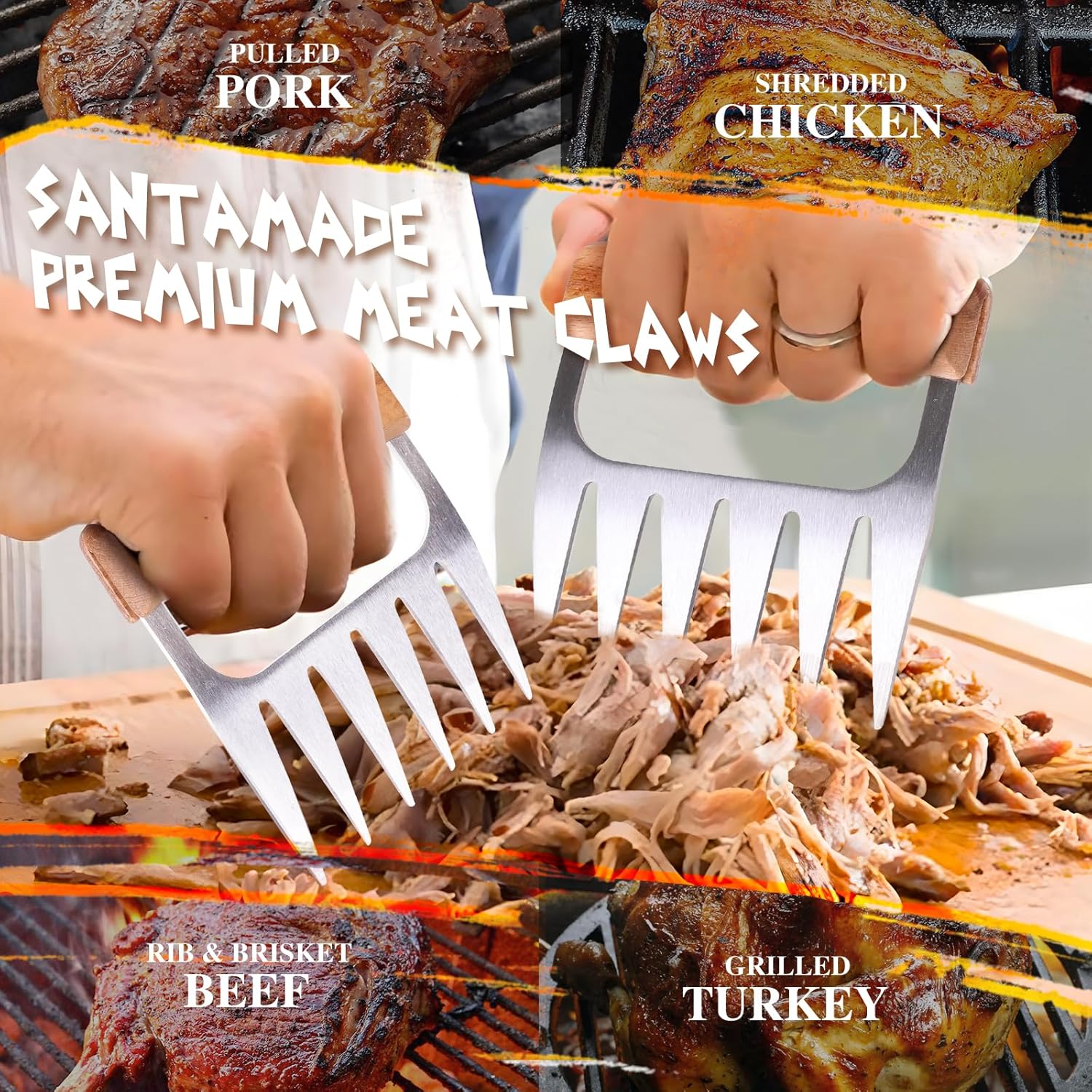 Meat Shredder Claws - Stainless Steel Meat Claws for Pulled Pork, Shredded Chicken, Bear Claws for Shredding Meat, Grill, BBQ Smoker Accessories, Grilling Gifts, Stocking Stuffers for Men - Lumora Garden