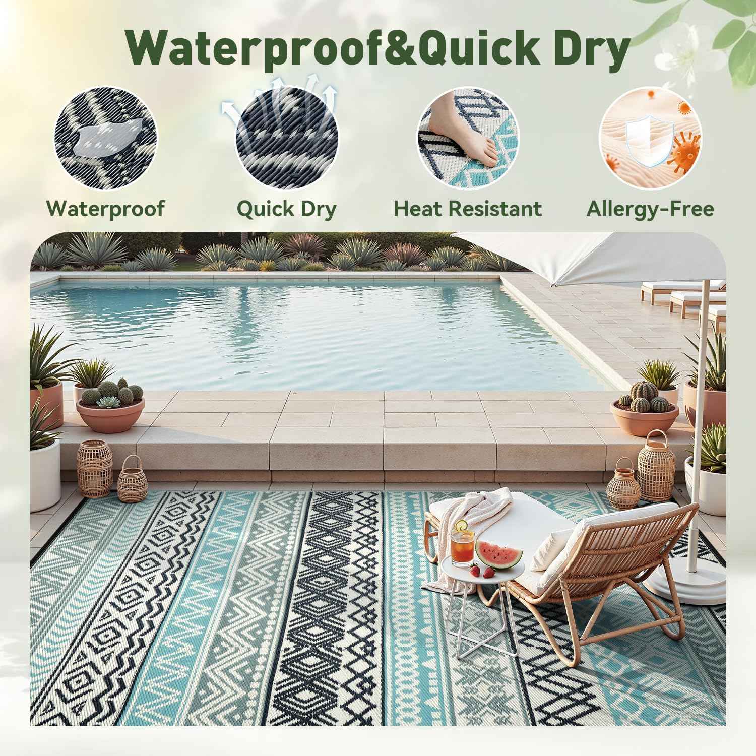 MontVoo Outdoor Rug Carpet 8x10 Waterproof-Patio Rug Mat Reversible RV Camping Rug Picnic Mat Plastic Straw Outside Rug for Balcony Porch Deck Beach-Boho Outdoor Area Rug for Patio Decor Colorful