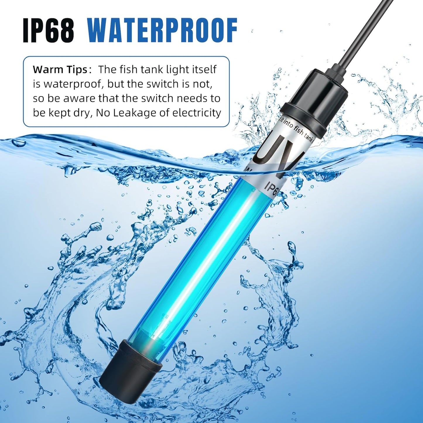 7W Aquarium UV Light for 20-100 Gallon Fish Tank Aquarium Light Algae Clean Light Green Machine Algae Remover
