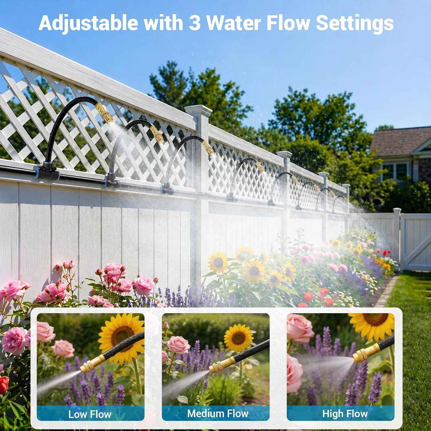 Thiswing 100FT 360° Adjustable Irrigation System for Garden – 1/4" Tubing with 18 Nozzles, Watering Misting System, Sprinkler for Garden, Raised Bed, Lawn, Plants