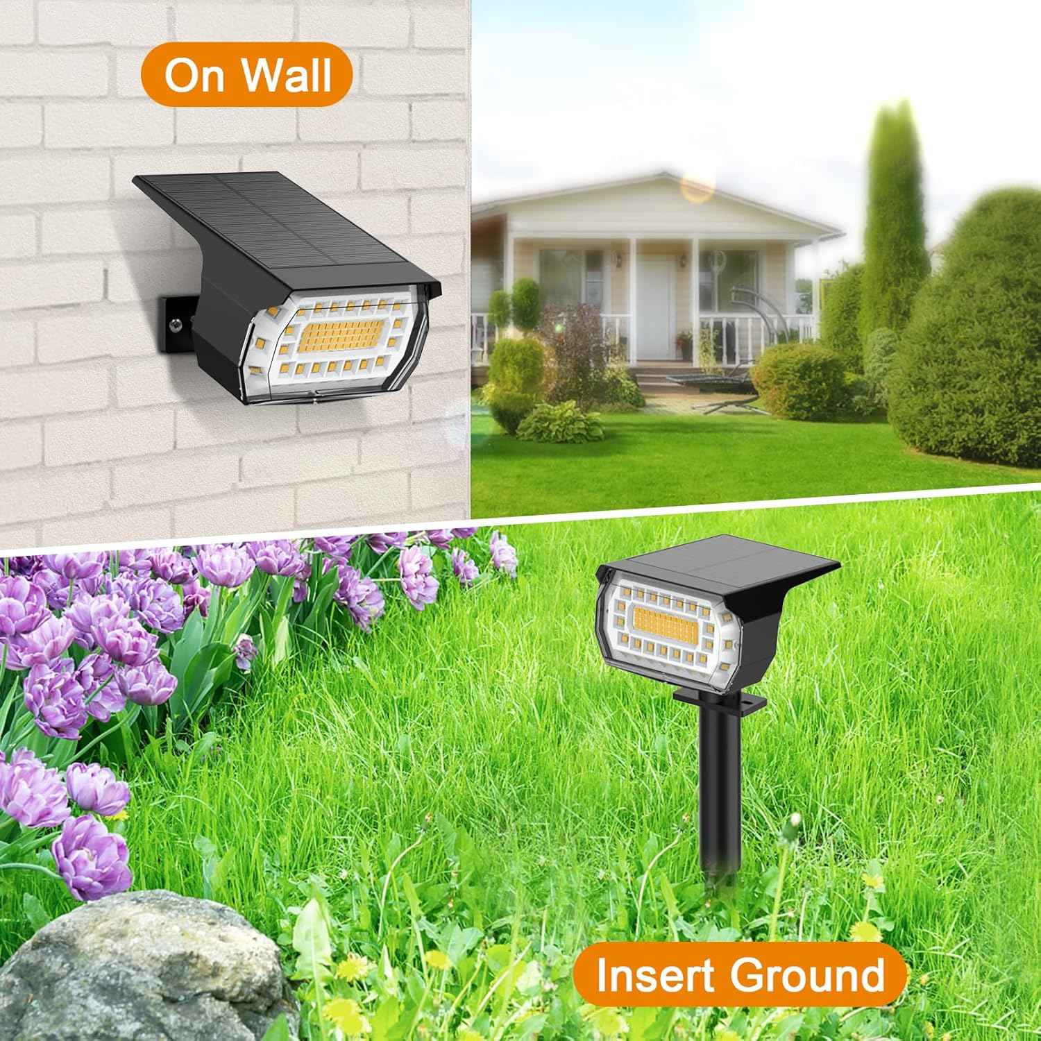LANSOW Solar Spot Lights Outdoor, [8 Pack/76 LED] 2-in-1 Solar Landscape Spotlights, 3 Modes IP65 Waterproof Dusk to Dawn Solar Powered Flood Wall Lights for Outside Yard Garden Pathway(Warm White)