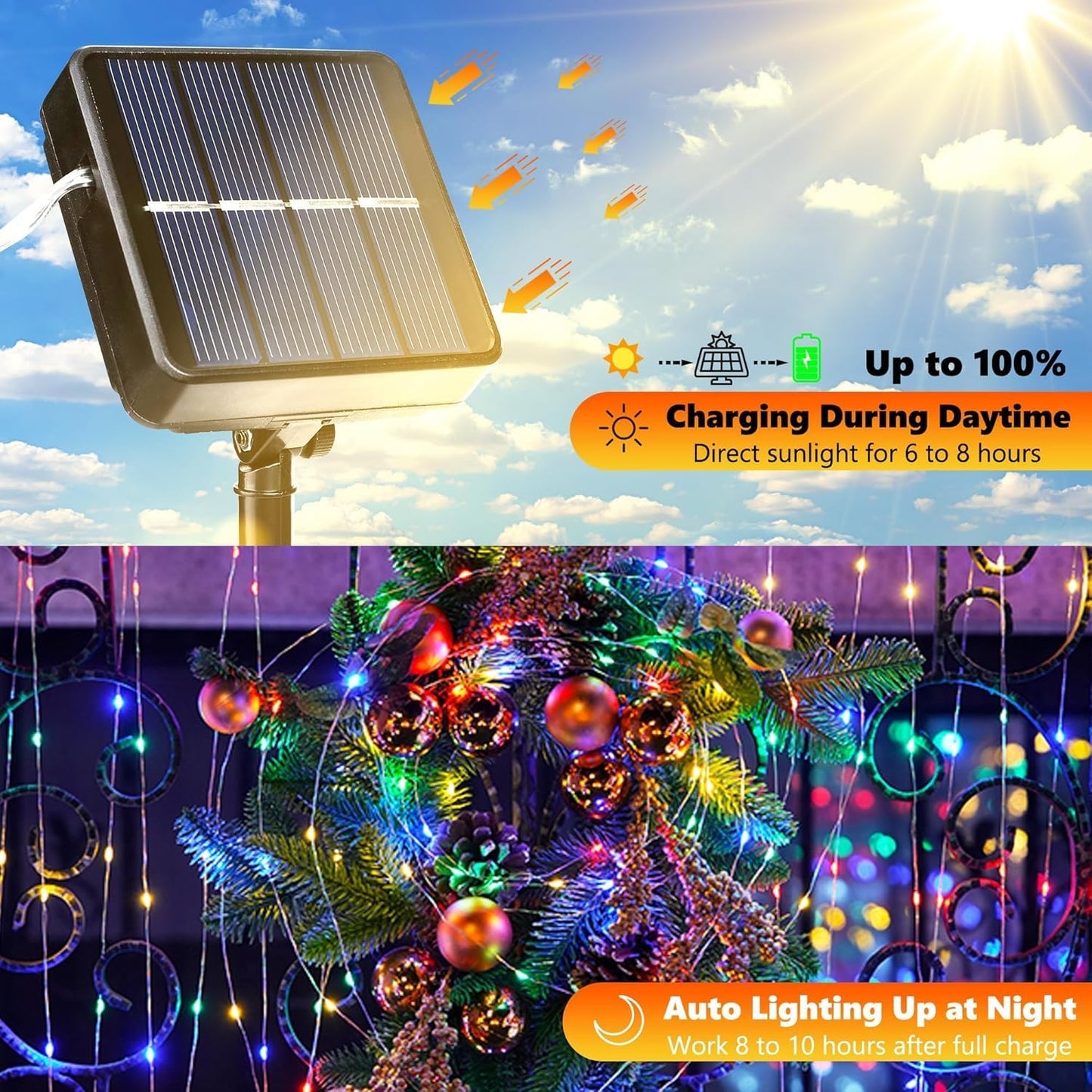 Lomotech Solar String Lights Outdoor - 2 Pack Total 66ft 200LED Solar Fairy Lights Waterproof 8 Modes Twinkle Lights for Outdoor, Patio, Garden, Yard, Party, Wedding, Tree Decoration (Multicolor)